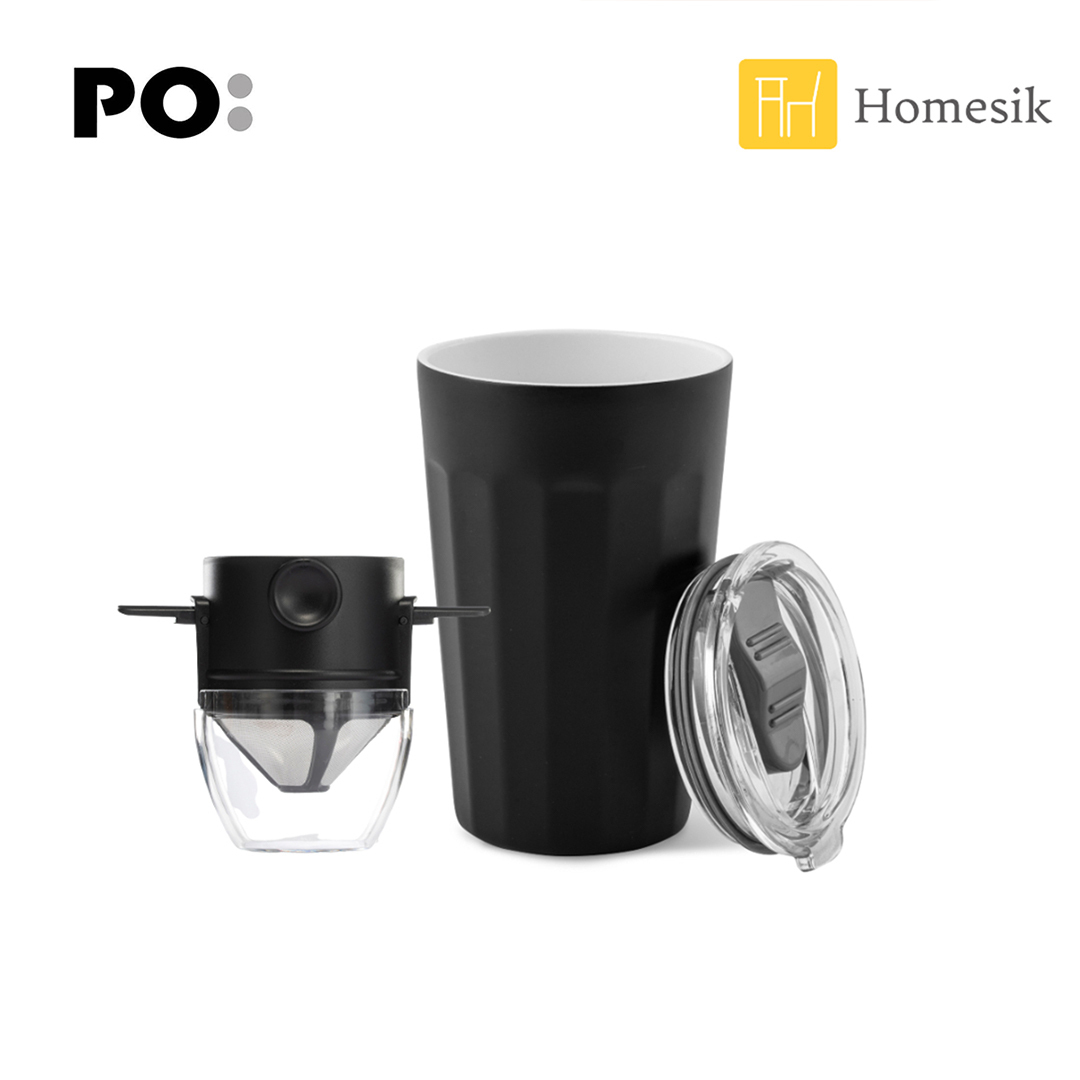 棱角保溫杯16oz (黑色) 雙層陶瓷杯連小天使咖啡濾網 PO: 15122111