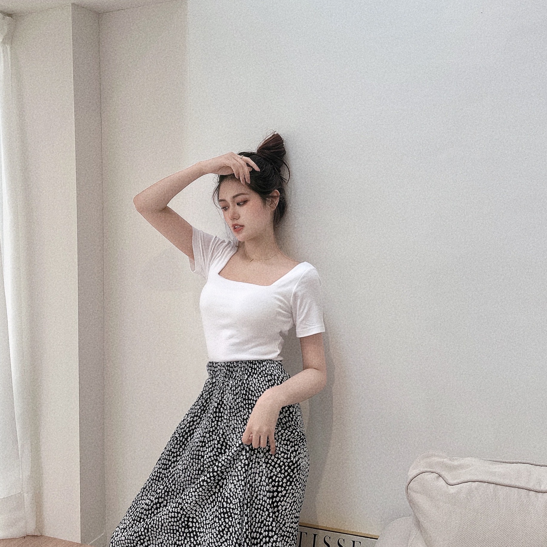 方領胸墊上衣/五色/BRA TOP