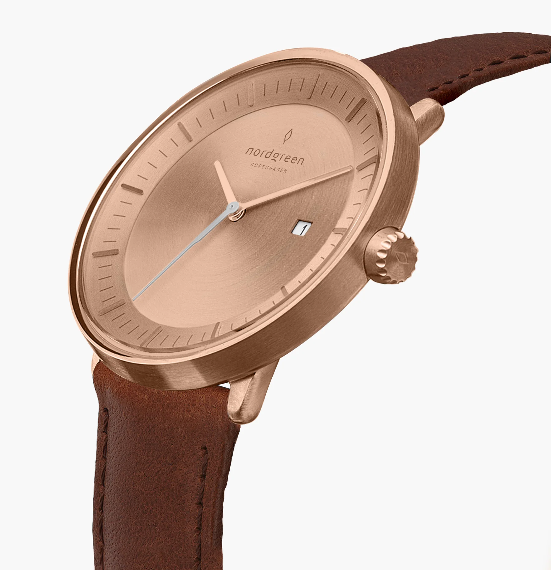 萬年鐘錶 - Nordgreen 北歐極簡風腕錶  Philosopher  哲學家磨砂金屬面玫瑰金色復古棕真皮錶帶女錶  PH36RGLEBRBM 錶徑36MM