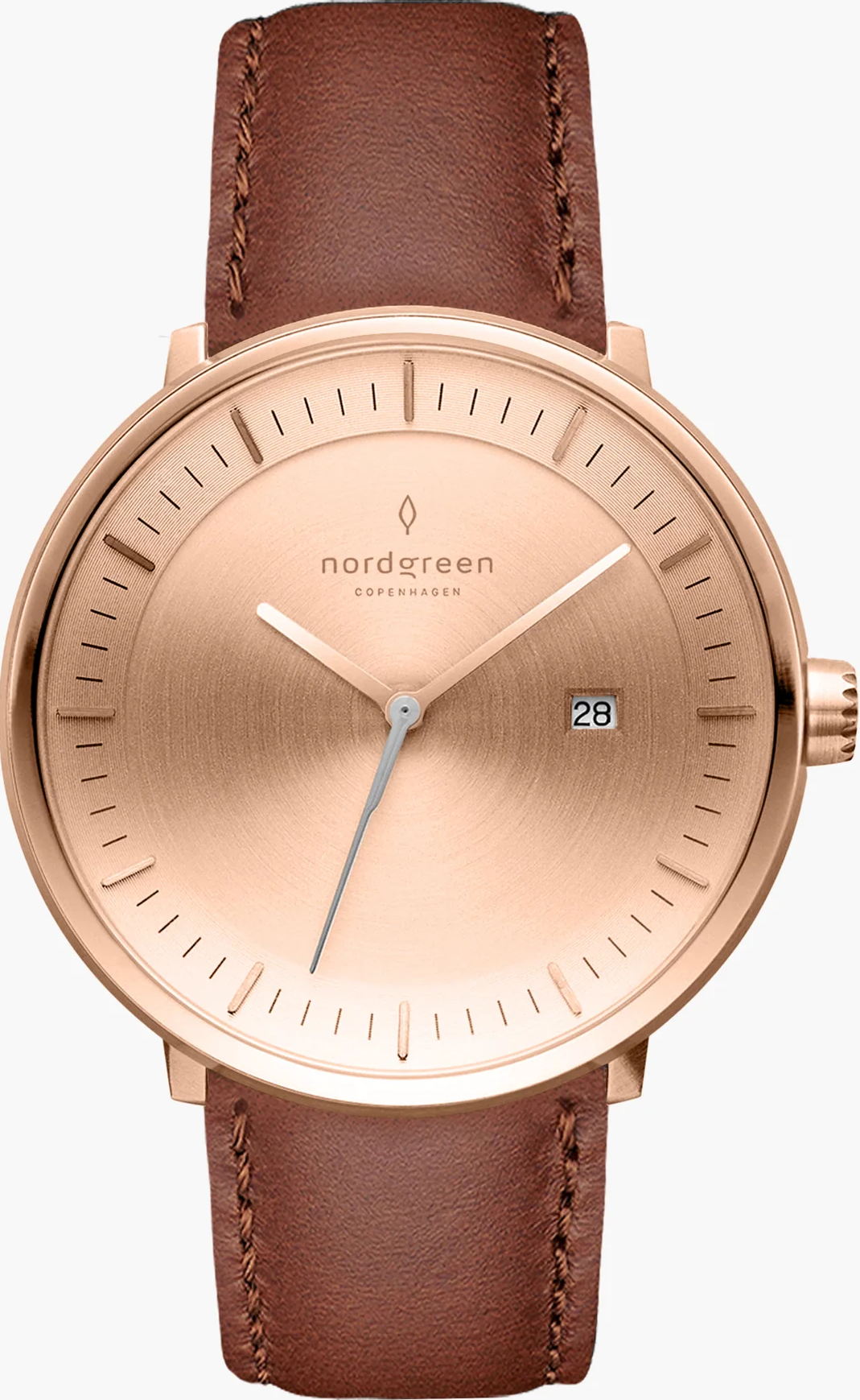 萬年鐘錶 - Nordgreen 北歐極簡風腕錶  Philosopher  哲學家磨砂金屬面玫瑰金色復古棕真皮錶帶女錶  PH36RGLEBRBM 錶徑36MM