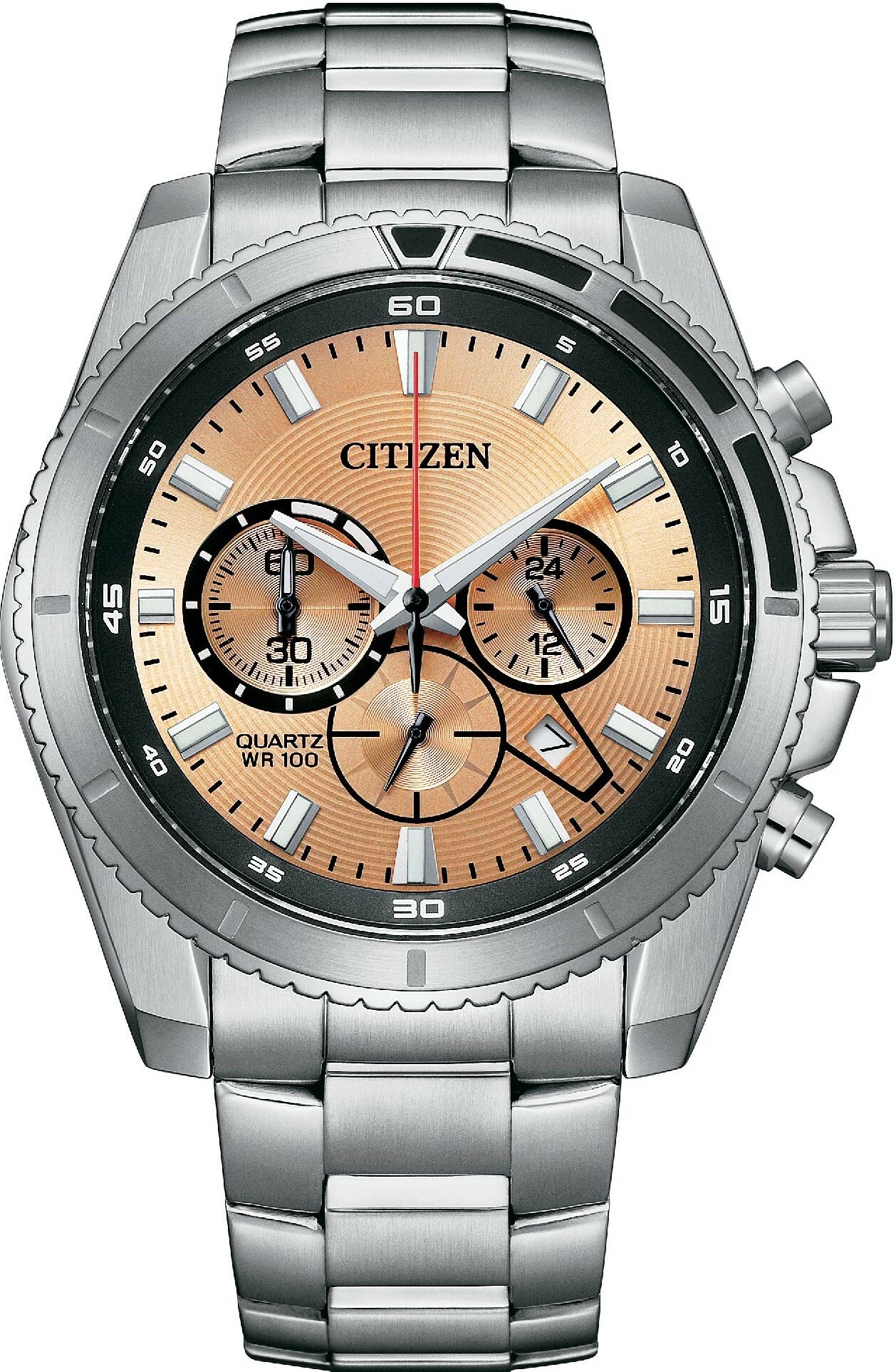 萬年鐘錶 - Citizen 星辰錶  紳士三眼計時不鏽鋼男錶  AN8200-50X  錶徑44MM