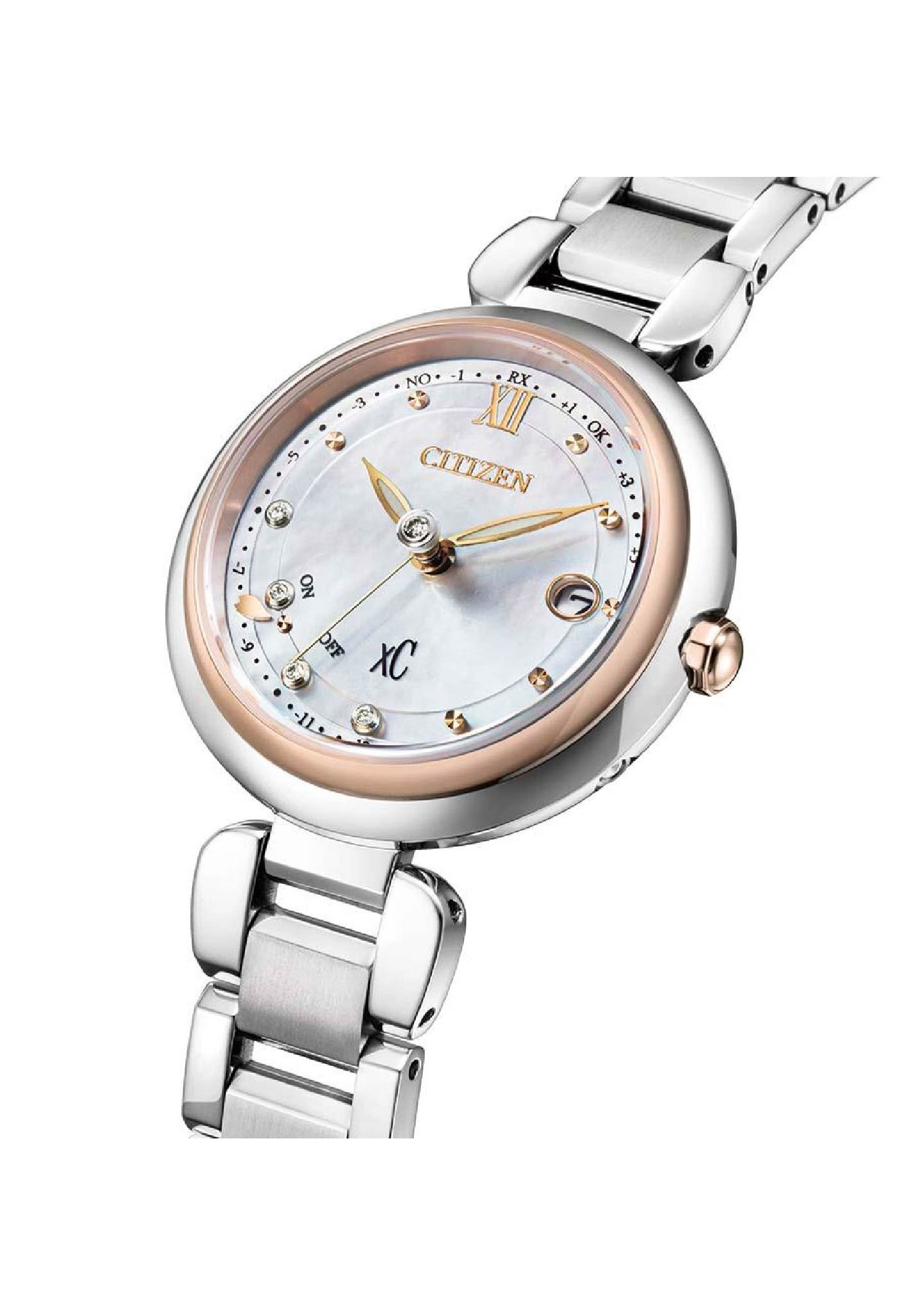 萬年鐘錶 - Citizen 星辰錶  XC  光動能電波櫻花粉紅金鈦金屬女錶  ES9466-65W 錶徑29MM