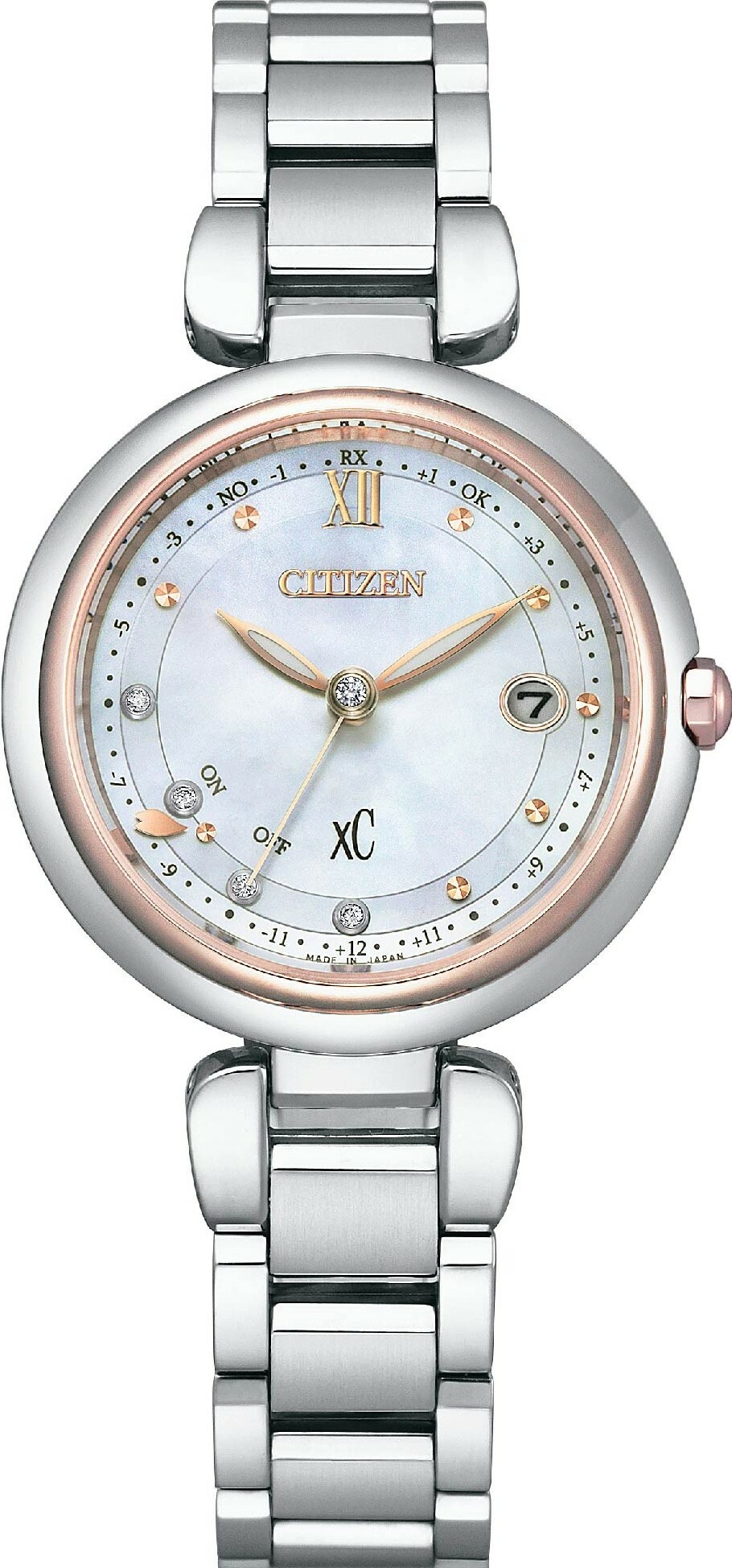 萬年鐘錶 - Citizen 星辰錶  XC  光動能電波櫻花粉紅金鈦金屬女錶  ES9466-65W 錶徑29MM