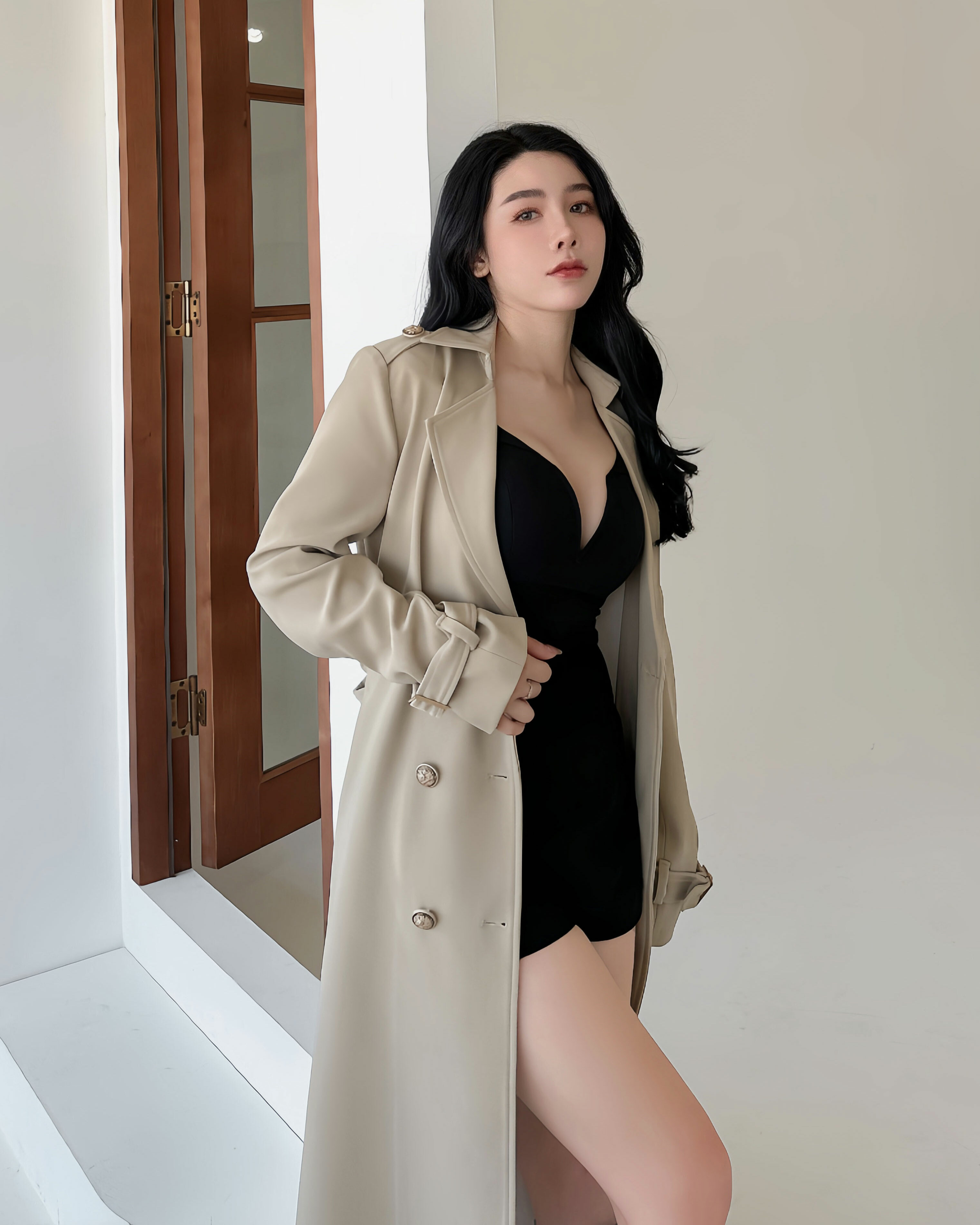 訂製-率性翻領排釦長版風衣