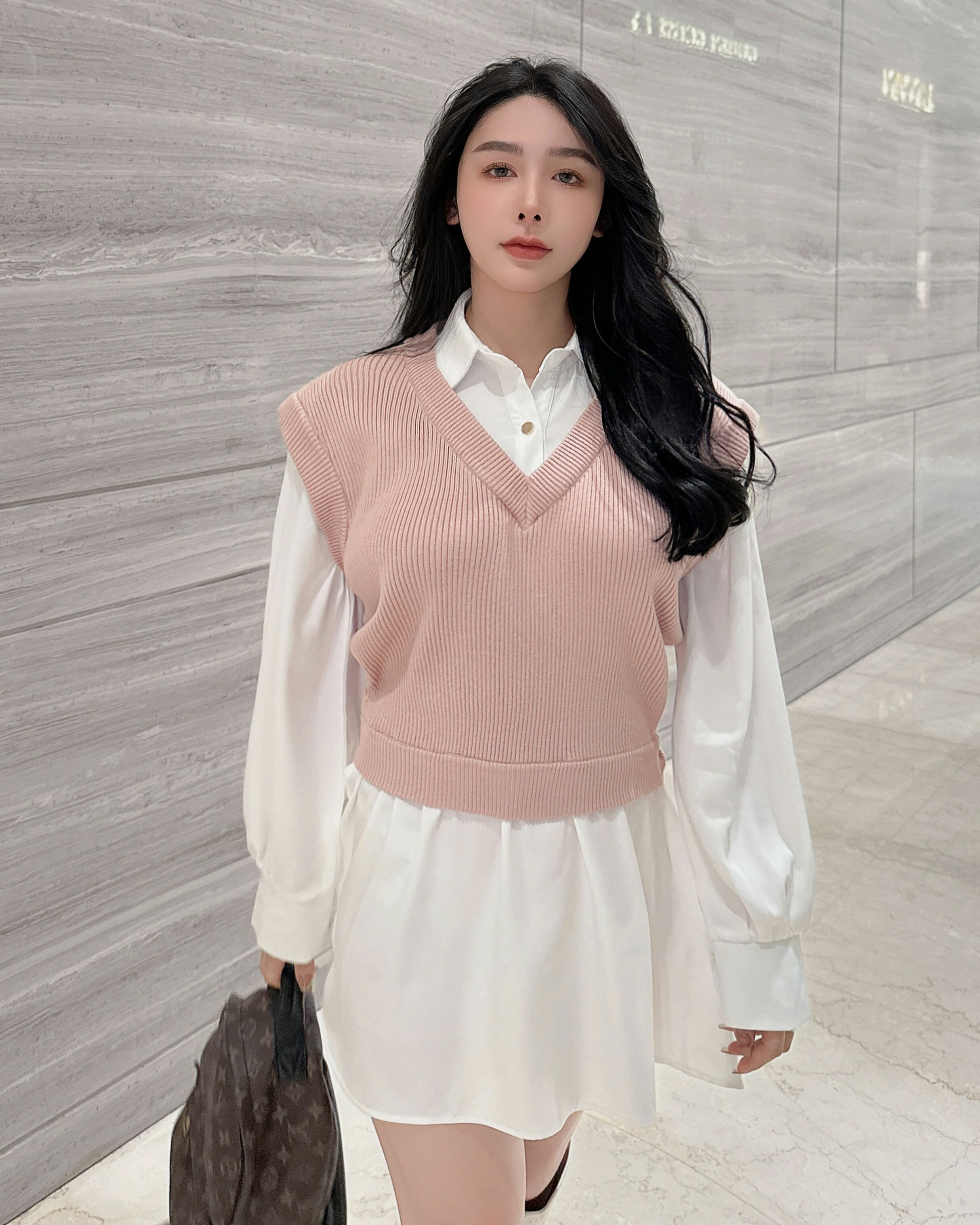 ⭒訂製-休閒針織假兩件襯衫洋