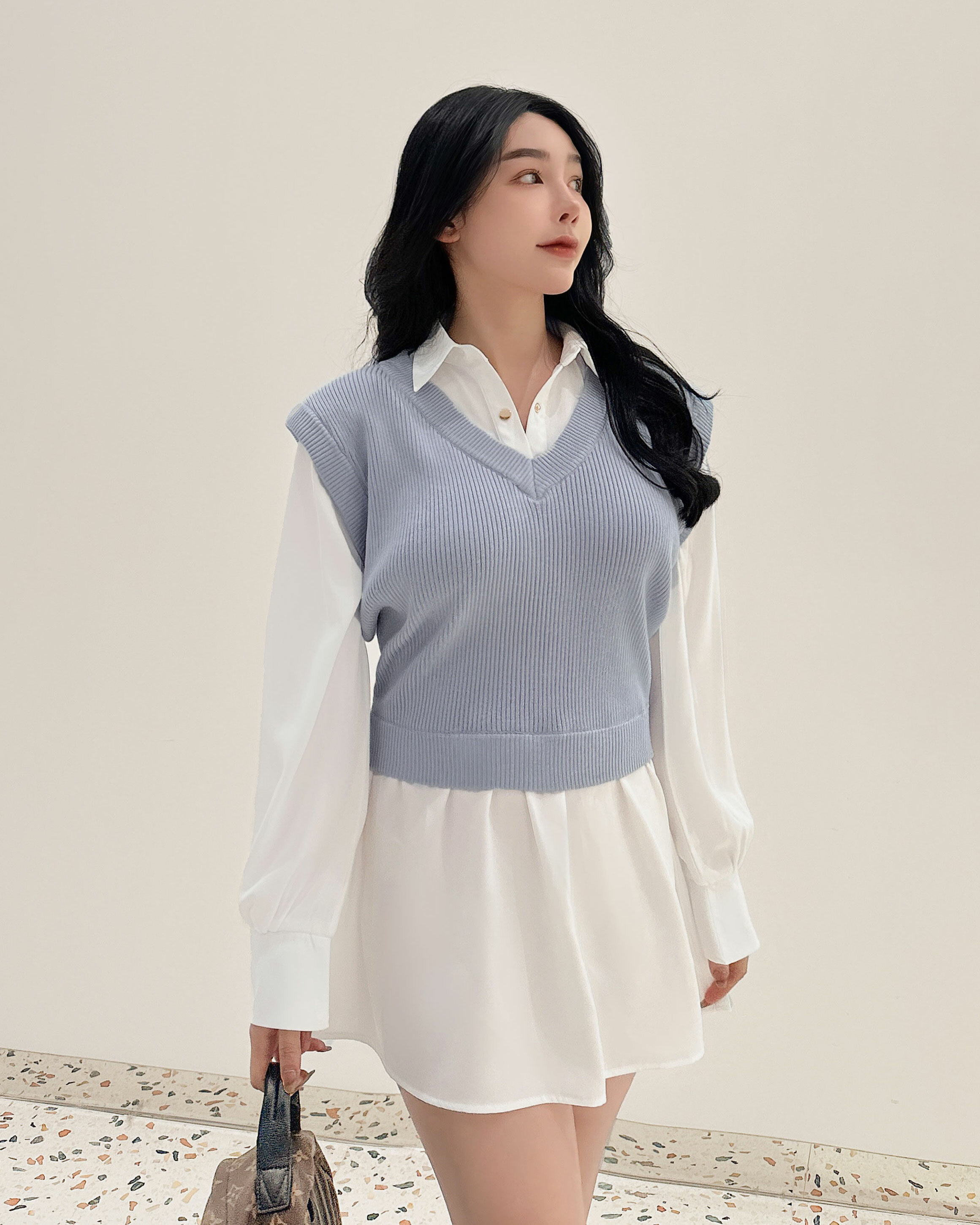 ⭒訂製-休閒針織假兩件襯衫洋