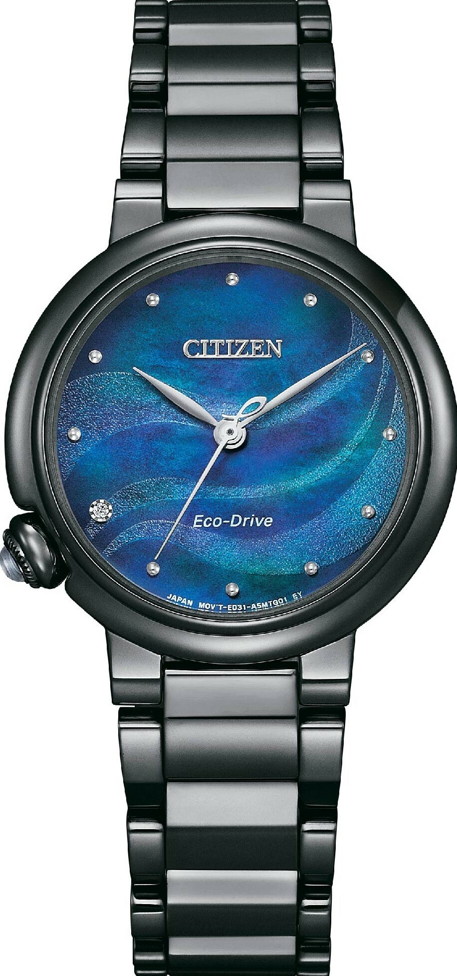 萬年鐘錶 - Citizen 星辰錶  L系列 世界奇景-藍眼淚水晶鏡面光動能女錶 EM0915-86N  錶徑30MM