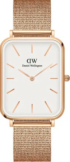 萬年鐘錶 - DW - Daniel Wellington  QUADRO PRESSED STERLING系列  錶徑 : 29x36.5mm 玫瑰金白面方形經典米蘭錶帶女錶 DW00100465