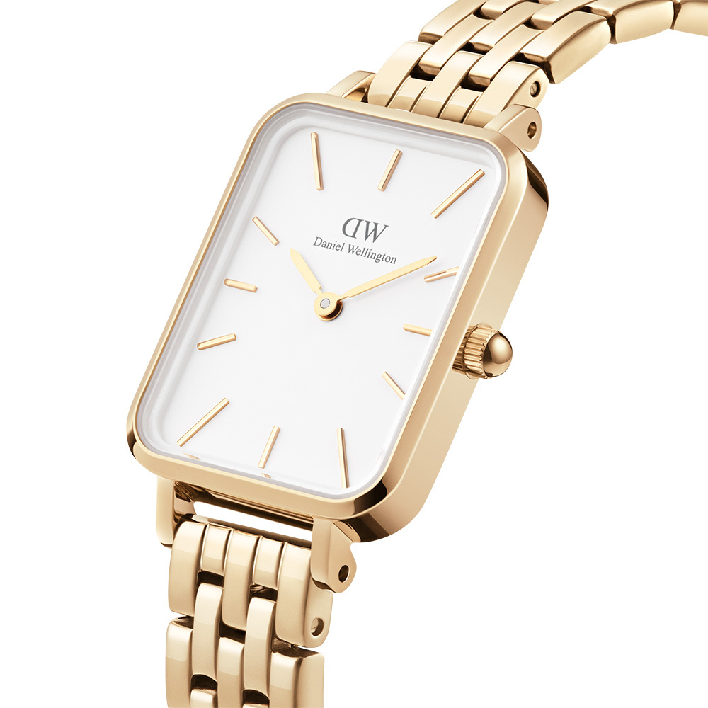 萬年鐘錶 - DW - Daniel Wellington  QUADRO PRESSED STERLING系列  錶徑 : 20x26mm 金色白面方形經典五株錶帶女錶  DW00100622