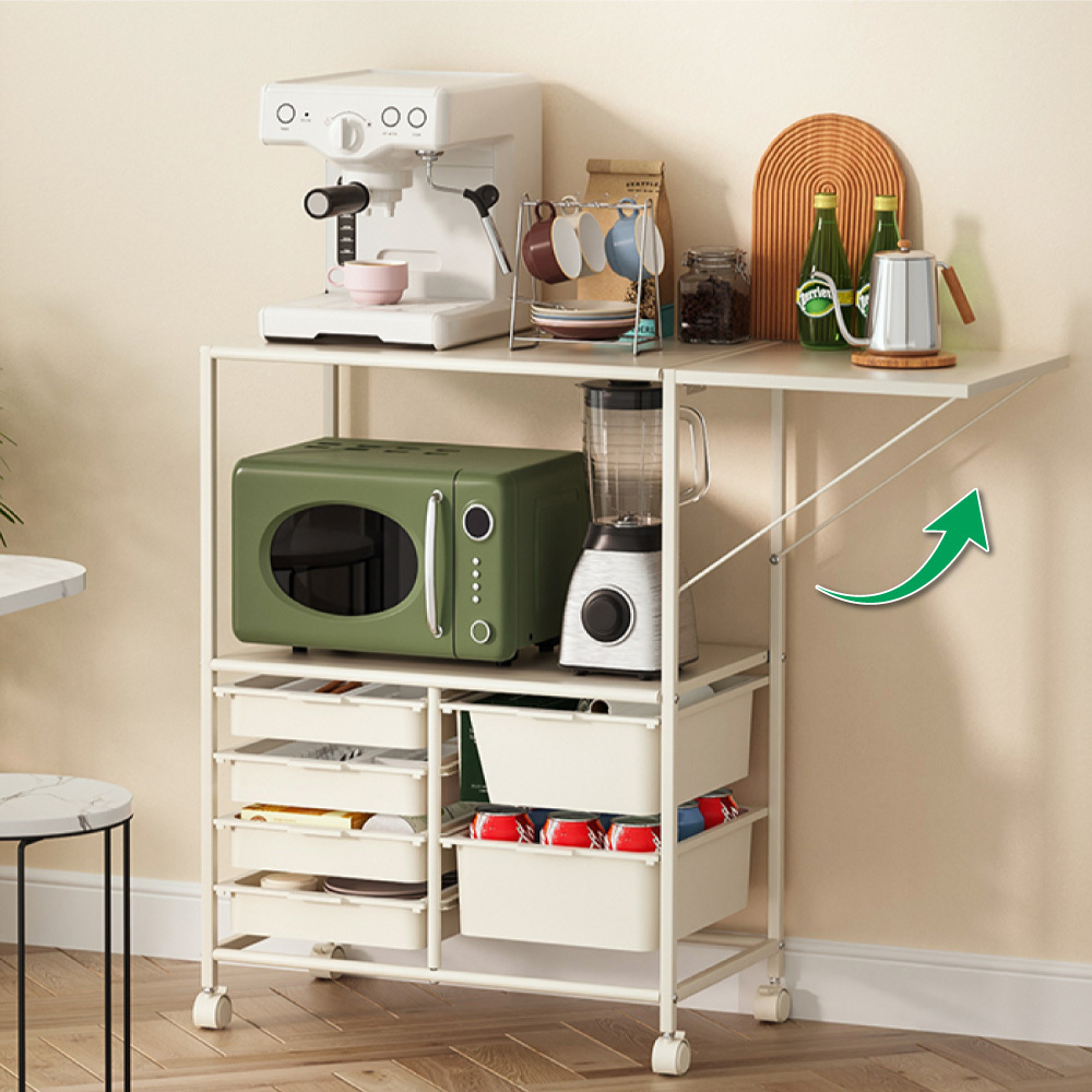 【慢慢家居】可折疊延展台多功能附輪電器置物架 餐邊櫃 電器架