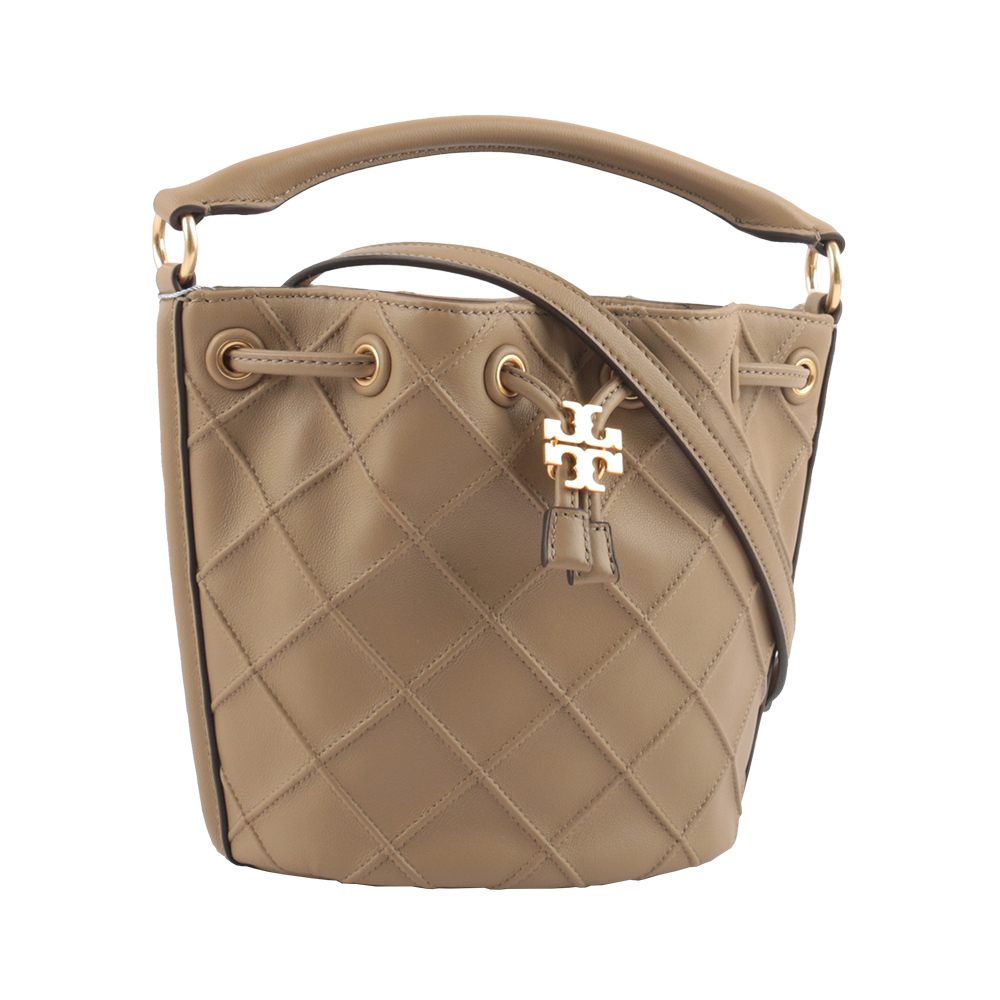 【TORY BURCH】Fleming  縫線皮革小款水桶包(亞麻棕)