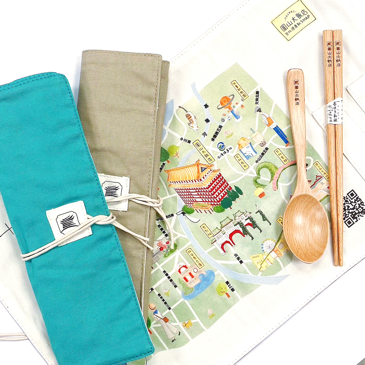 圓山手繪地圖環保筷匙餐墊