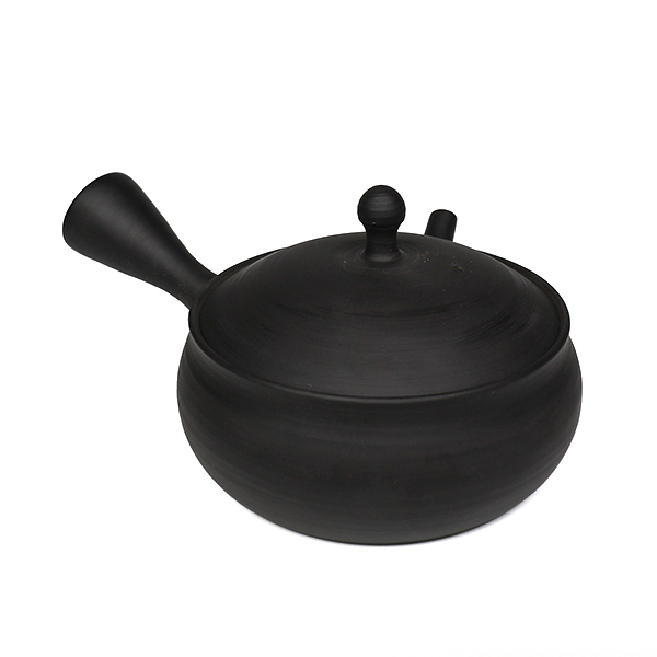 【玉光】黑泥燻極淺袋形筋引 橫手急須0.12L