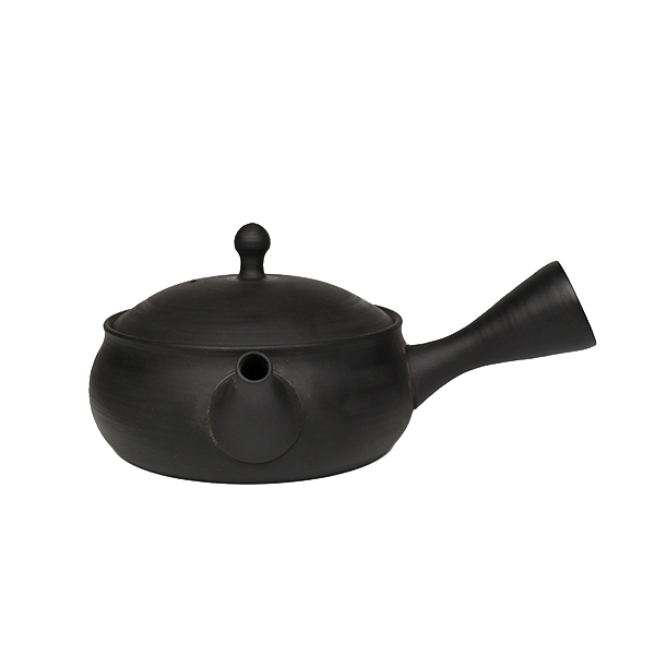 【玉光】黑泥燻極淺袋形筋引 橫手急須0.12L