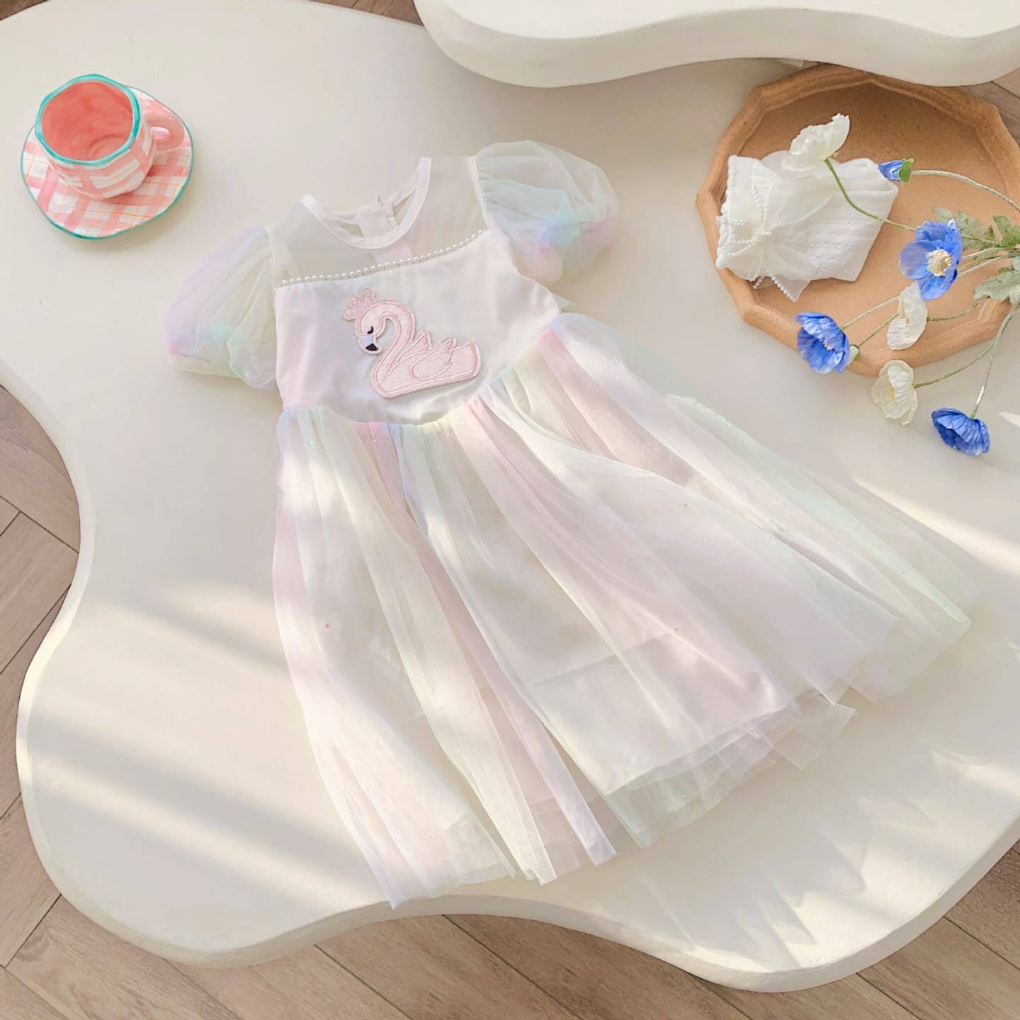 H104BE_SS23_C🦢杏色夢幻幻彩天鵝紗裙(pre-order)