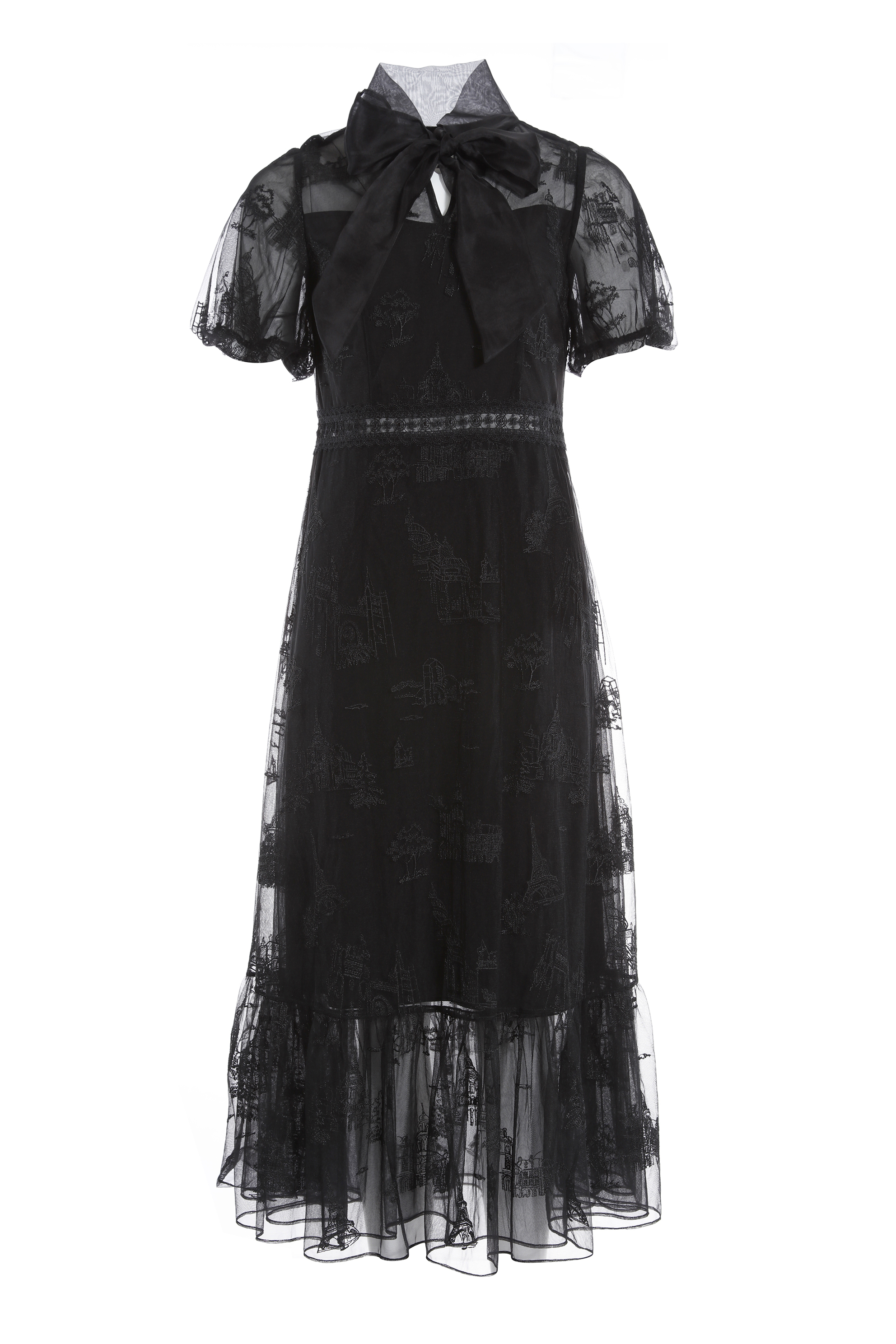 BC1EE123E1 莊園晚宴透氣網紗不規則綉花洋裝