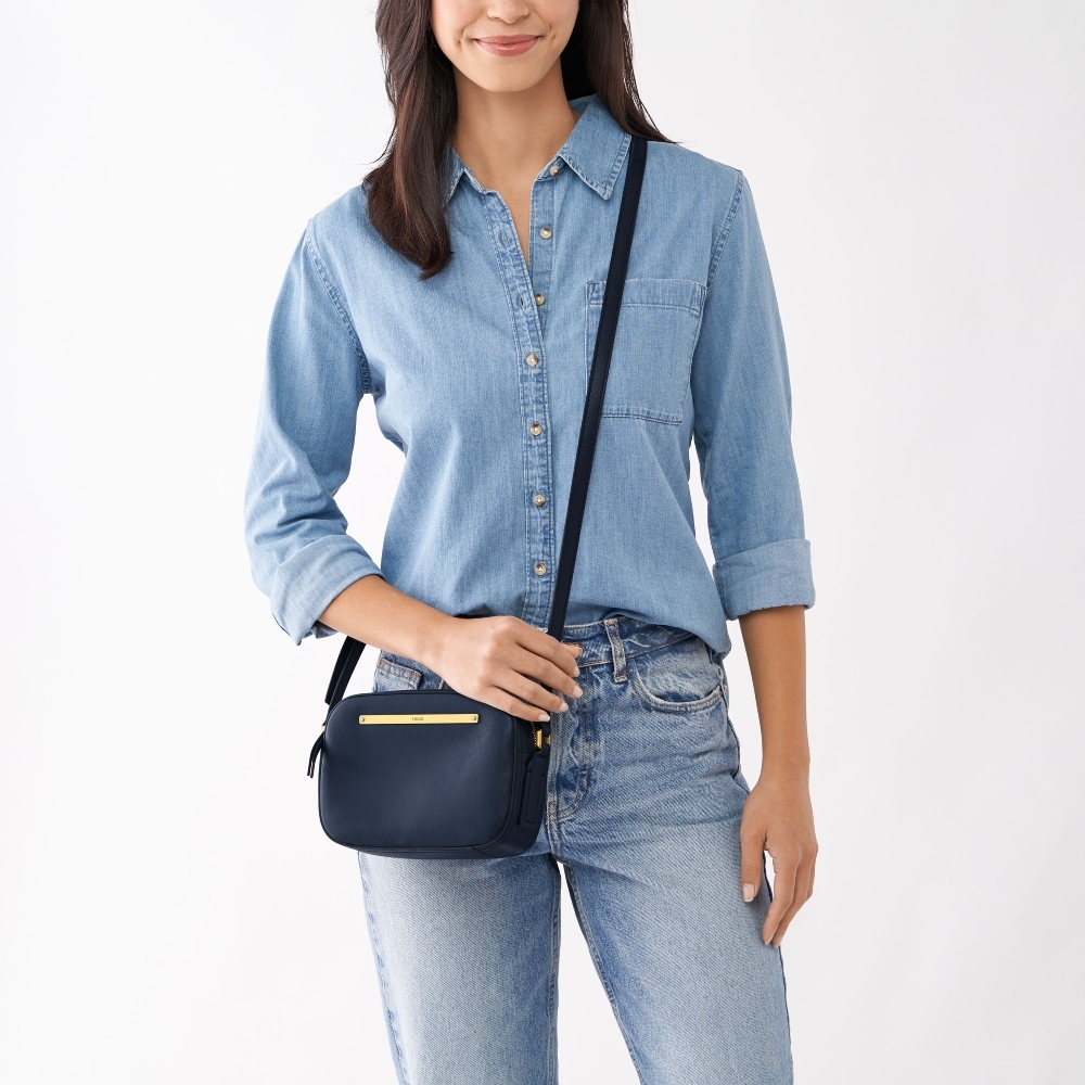 Liza 真皮斜背相機包-經典藍 ZB1771545