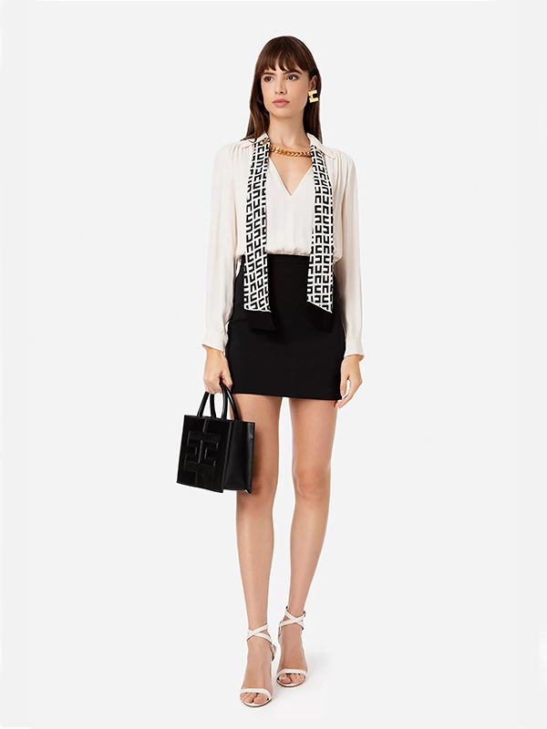 Elisabetta Franchi 金鍊印花絲巾洋裝 (黑)