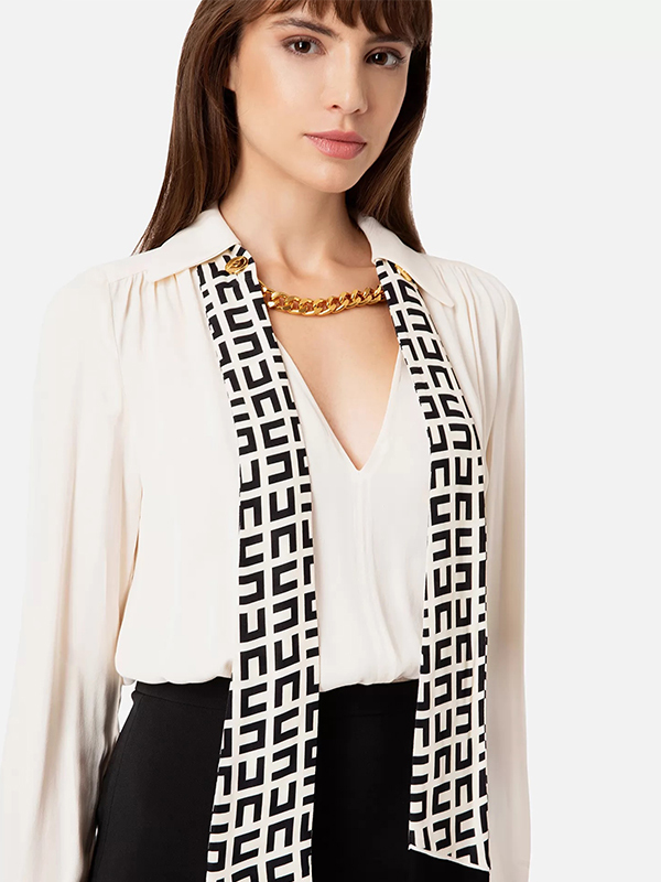 Elisabetta Franchi 金鍊印花絲巾洋裝 (黑)