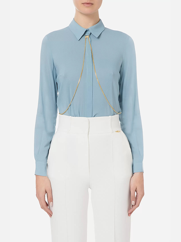 Elisabetta Franchi 雙鍊造型絲襯衫 (天藍)