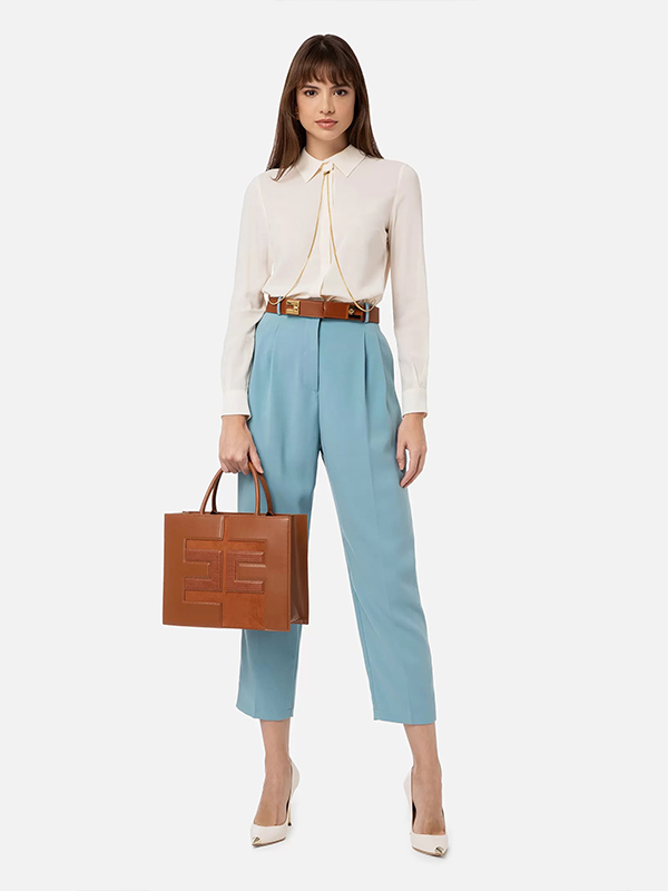 Elisabetta Franchi 雙鍊造型絲襯衫 (米)