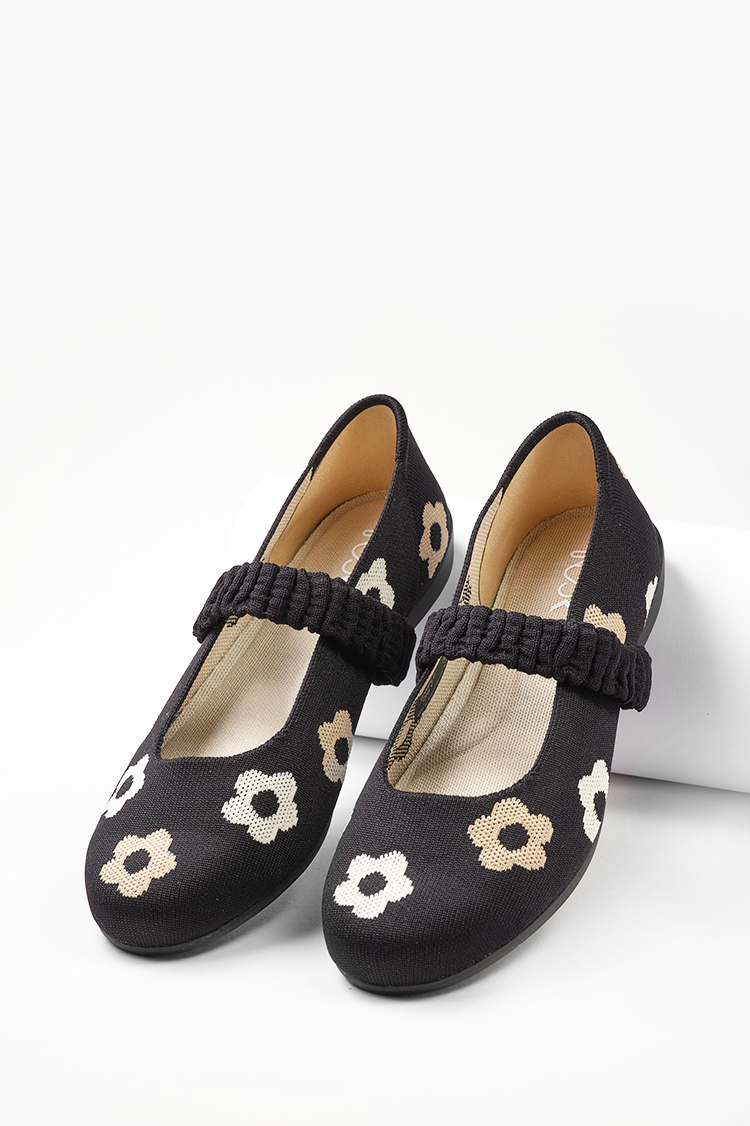 迷你裙平底鞋 黑花朵紋