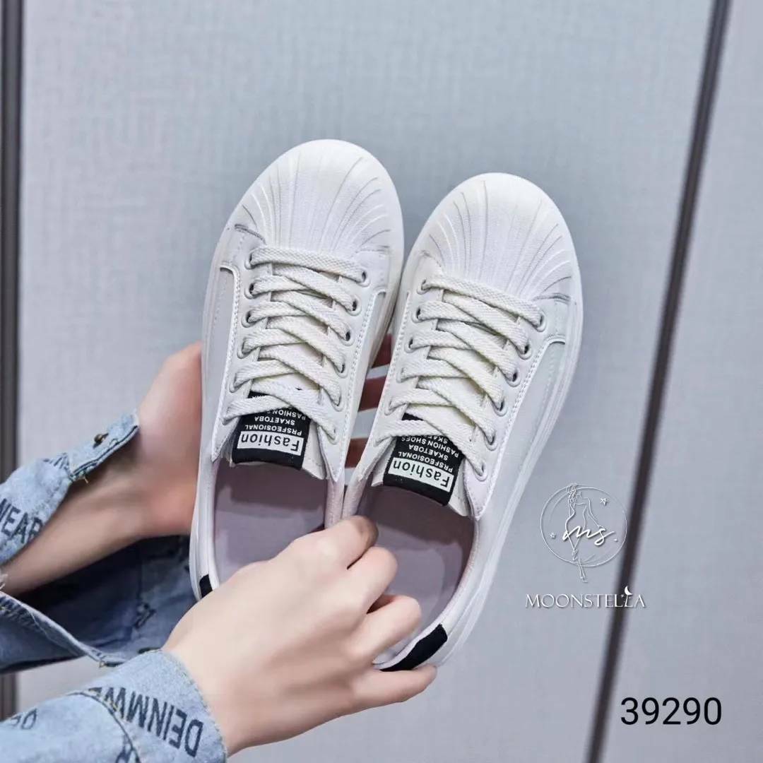 貝殼頭線條牛皮休閒鞋