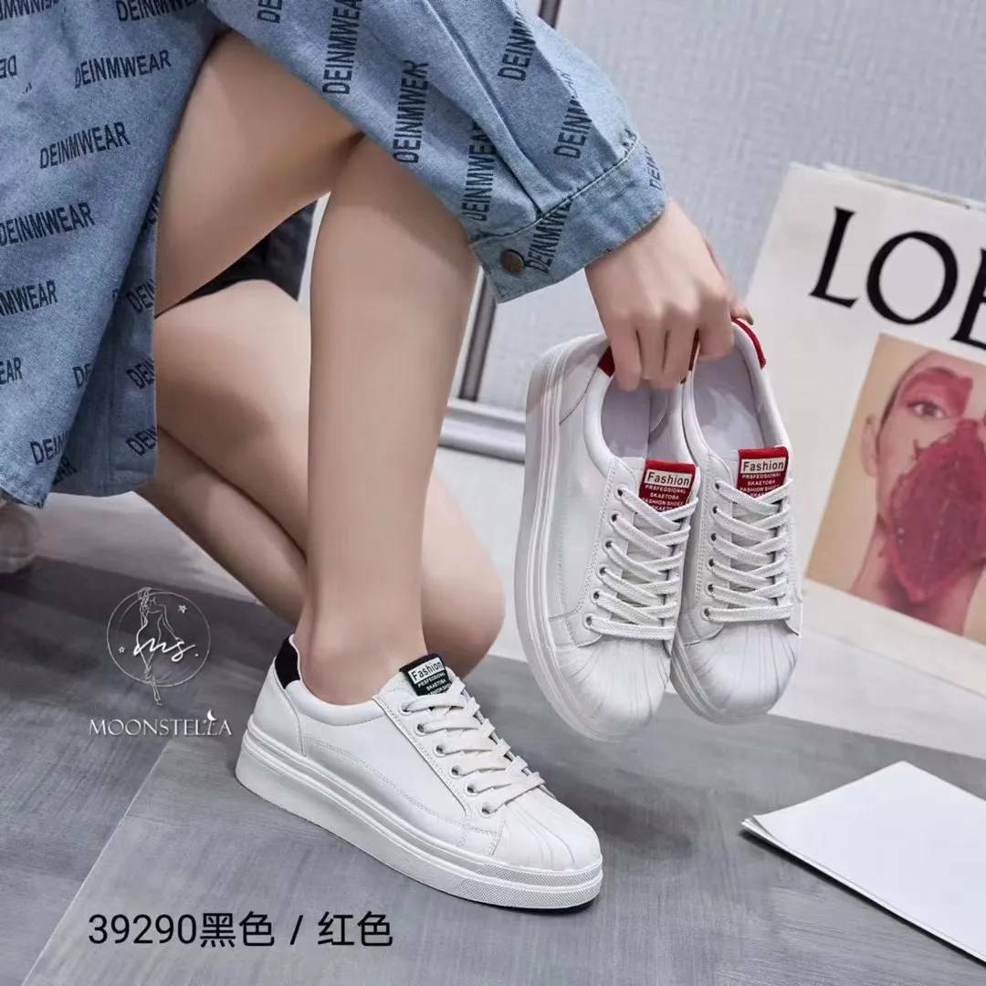 貝殼頭線條牛皮休閒鞋