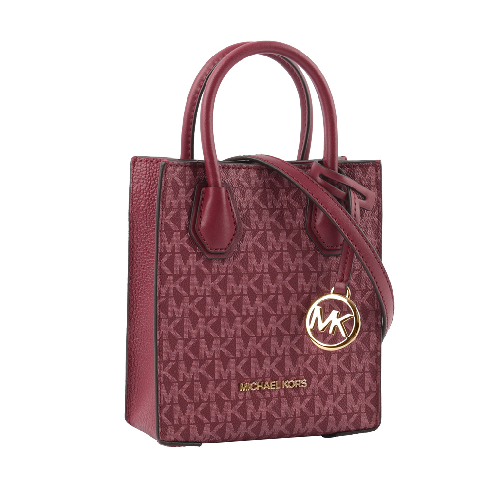 【Michael Kors】Mercer 塗層帆布手提/斜背二用迷你琴譜包(莓紫色)