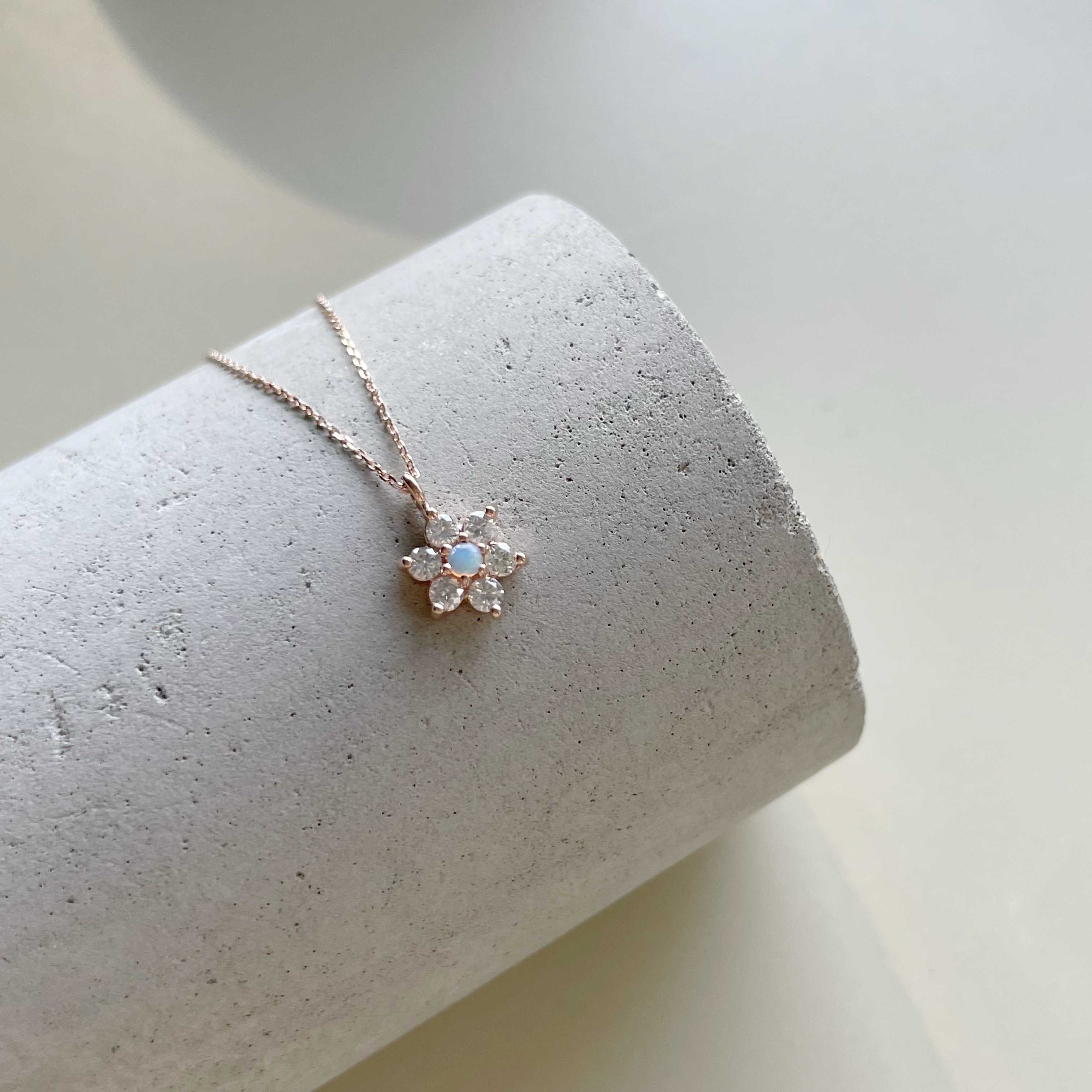 14K花花0.12ct真鑽歐泊項鍊