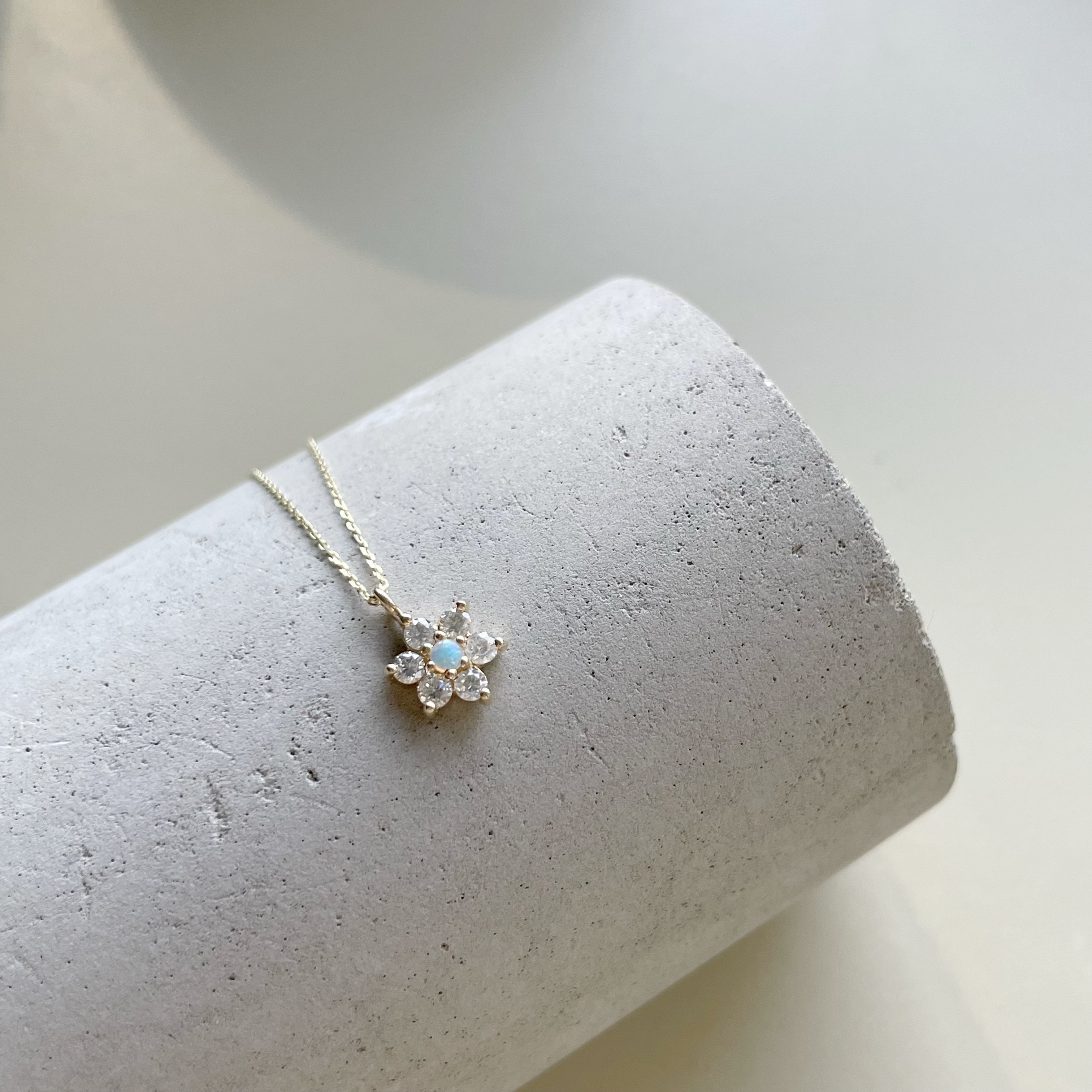 14K花花0.12ct真鑽歐泊項鍊