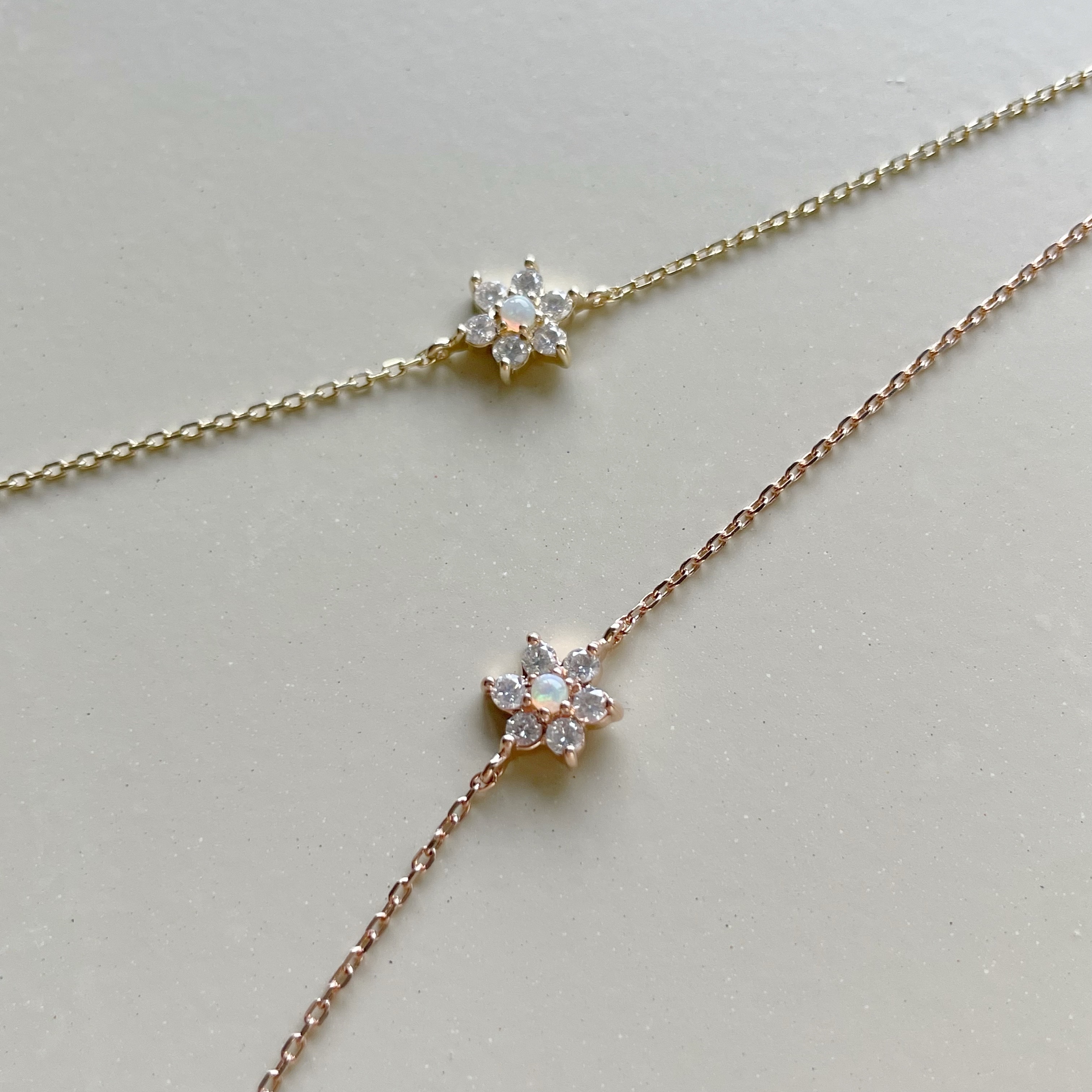 14K花花0.12ct真鑽歐泊手鍊