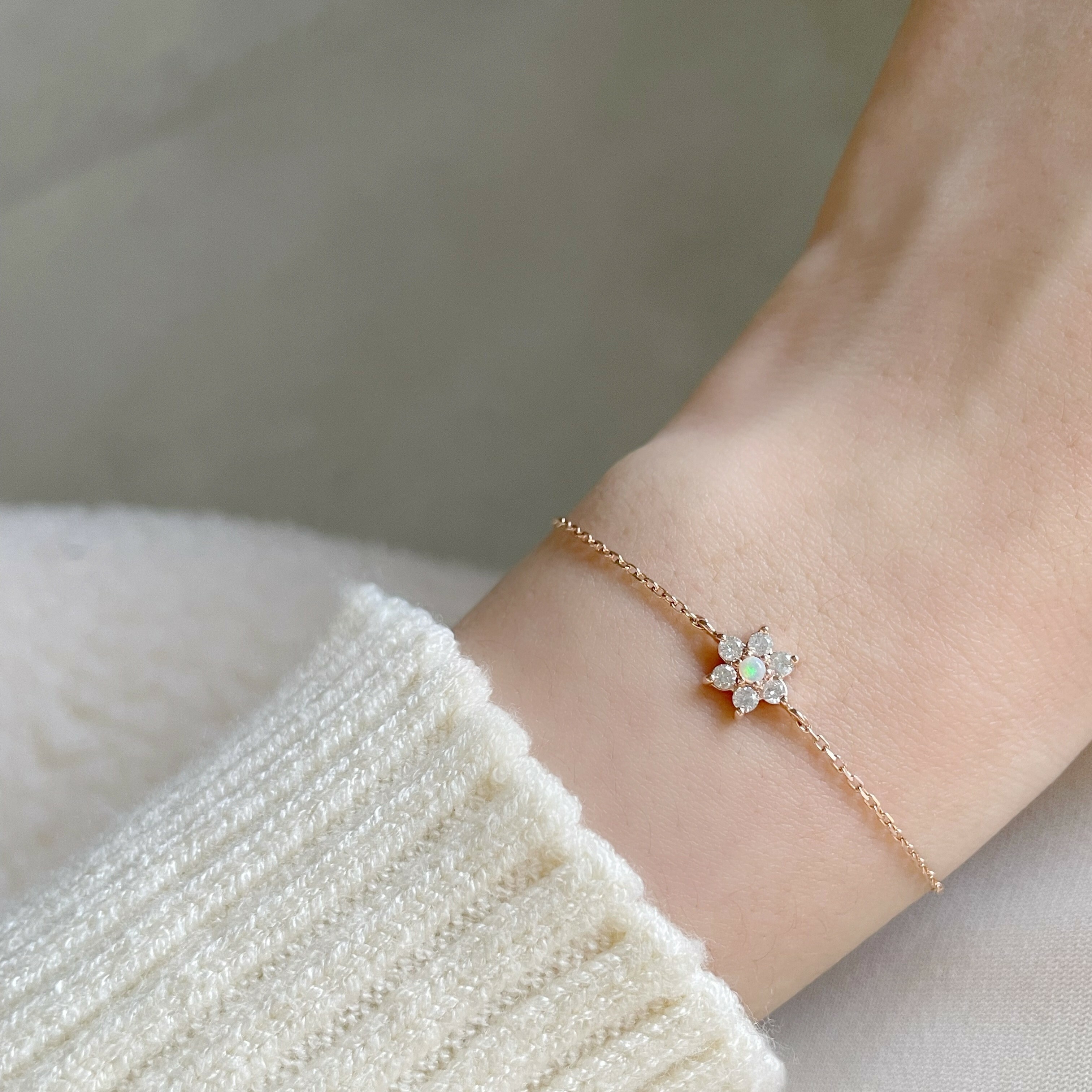 14K花花0.12ct真鑽歐泊手鍊