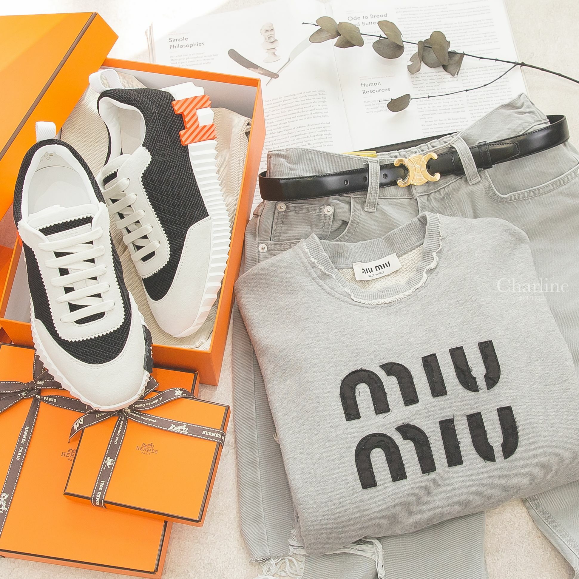 Celine Medium Triomphe Belt In Smooth Calfskin黑色金色凱旋門小牛皮皮帶,Hermès Bouncing Sneaker 黑色透氣網布白色山羊麂皮黑/橘H運動鞋-Charline Boutique 精品代購