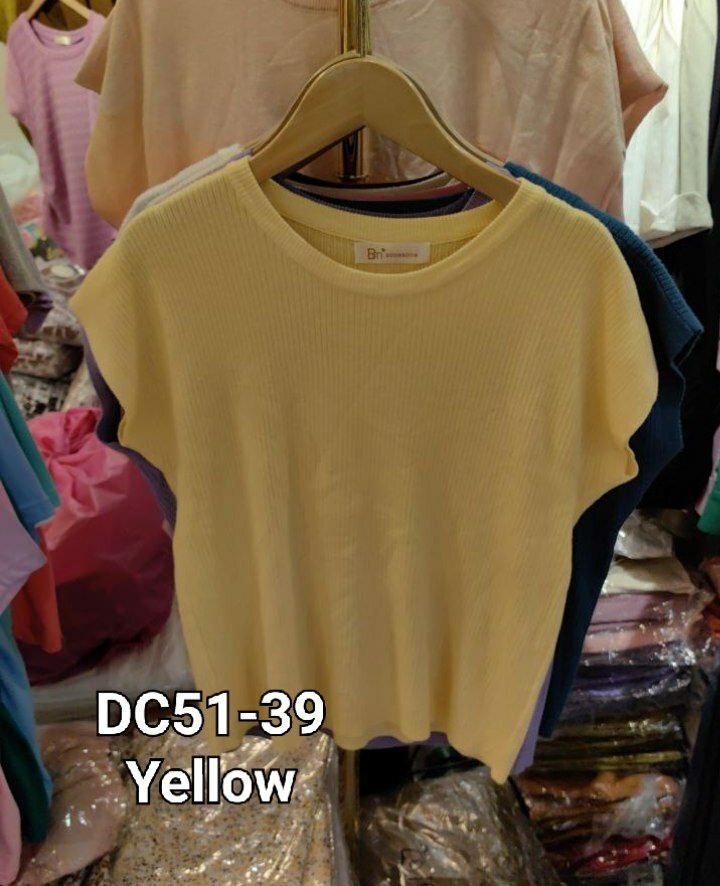 DC51 PLAIN针织短袖上衣 (YELLOW）