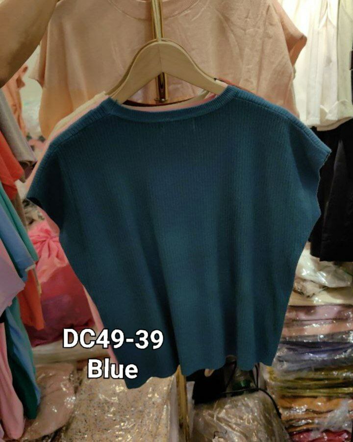  DC49 PLAIN针织短袖上衣 (BLUE）