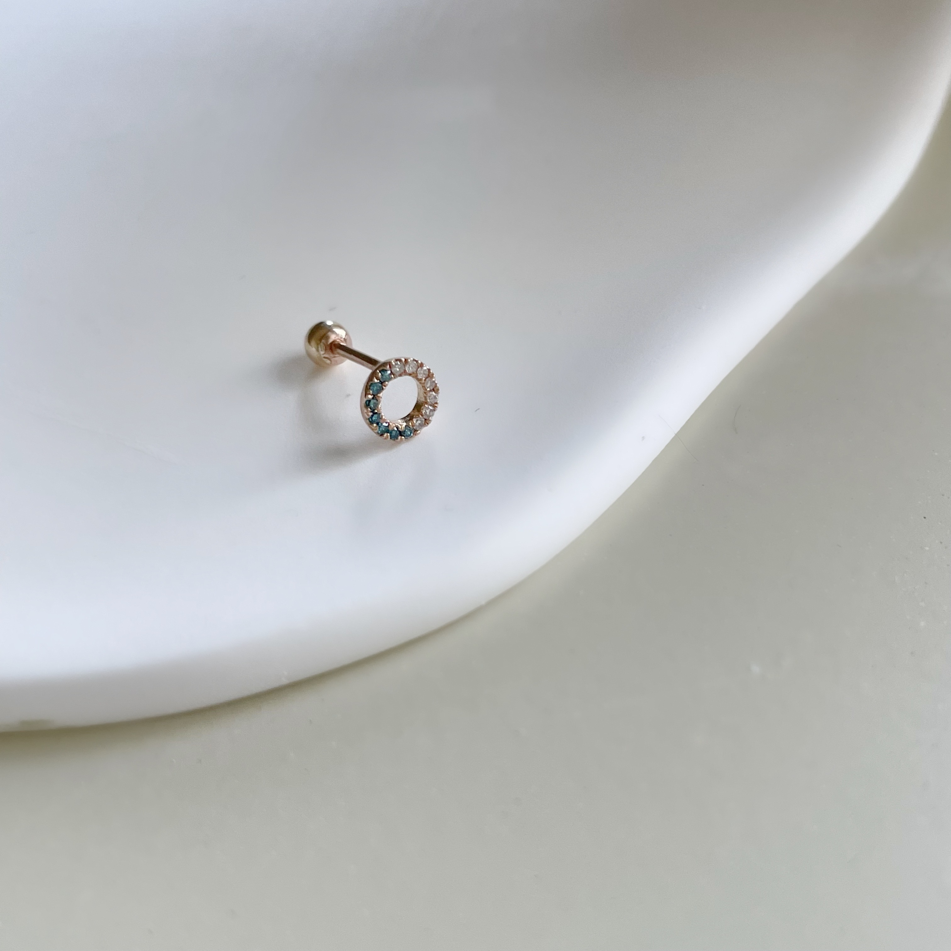 14K圈圈藍白鑽轉珠耳環