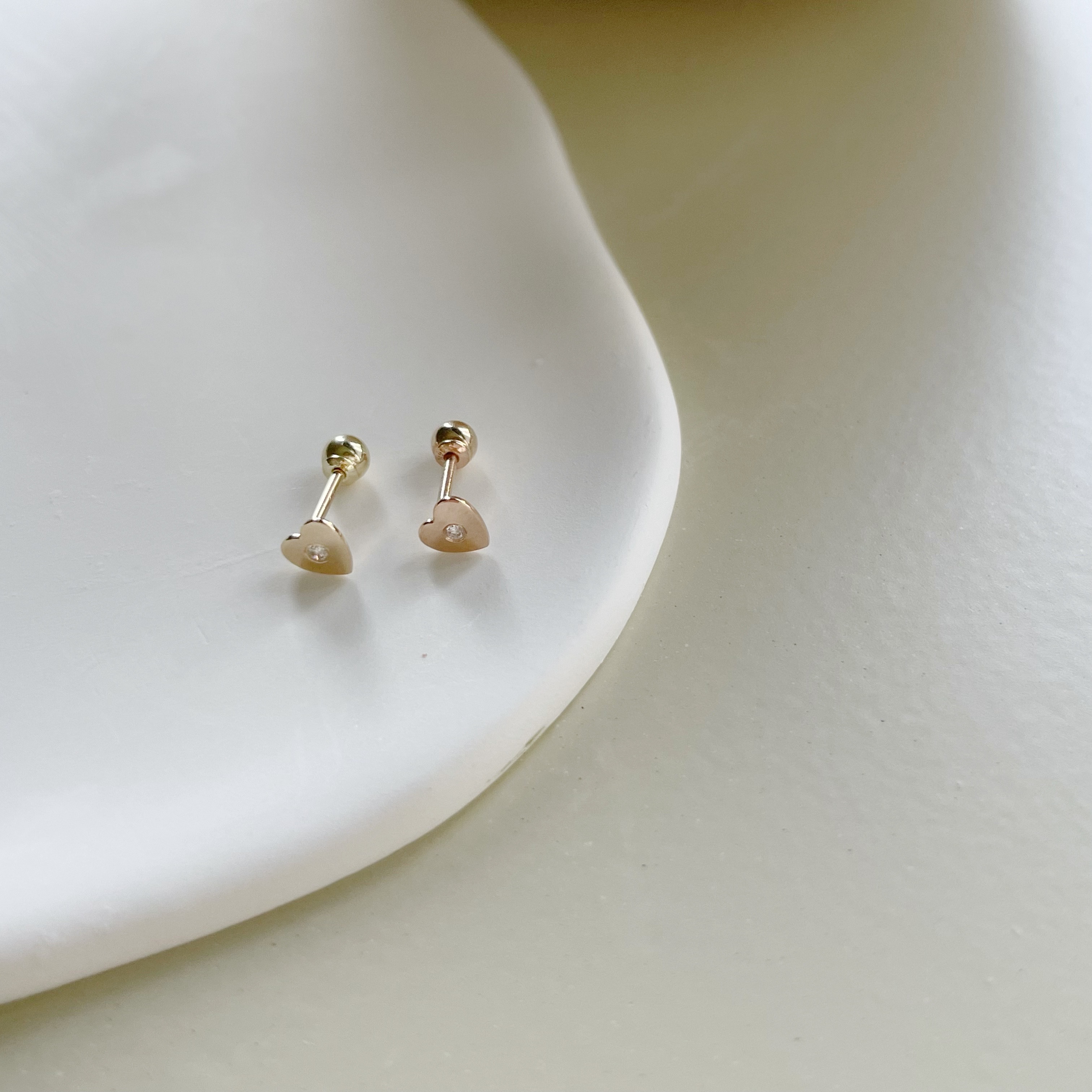 14K小愛心真鑽轉珠耳環