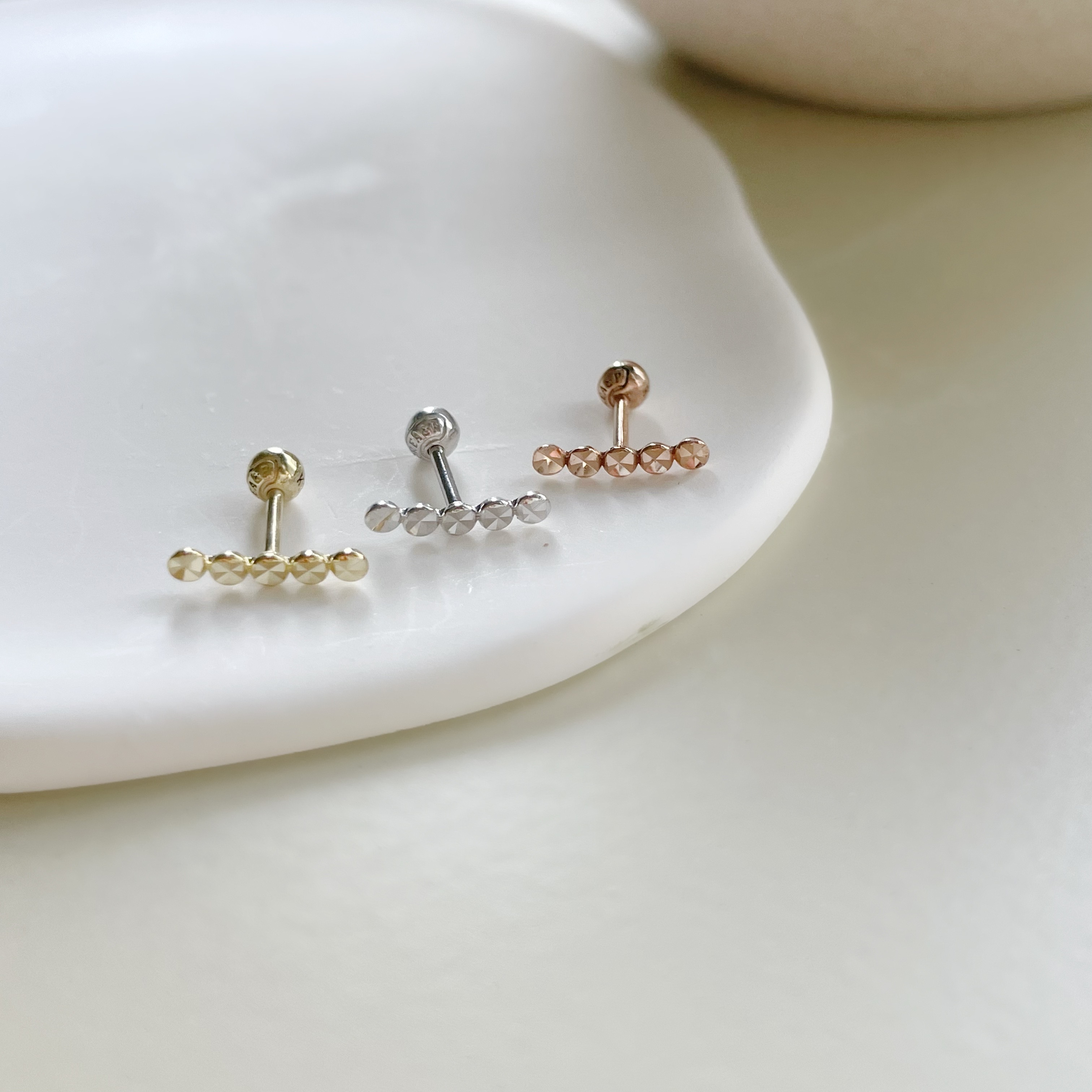 14K五顆彎彎oblate轉珠耳環