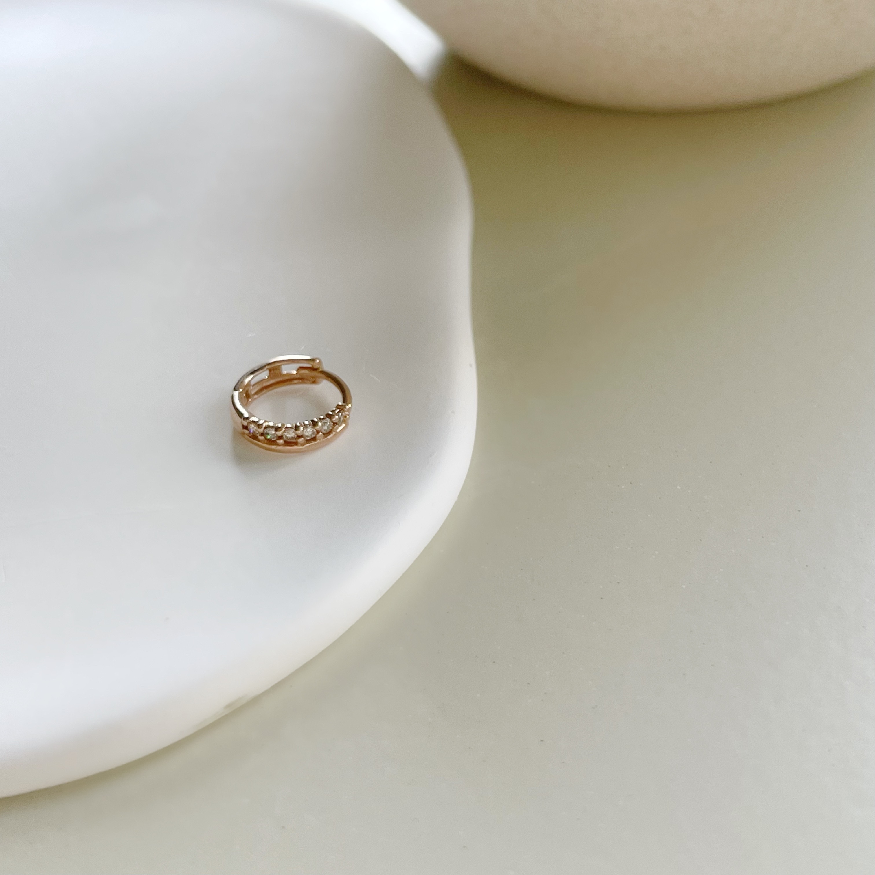 14K半圈真鑽扣式耳圈