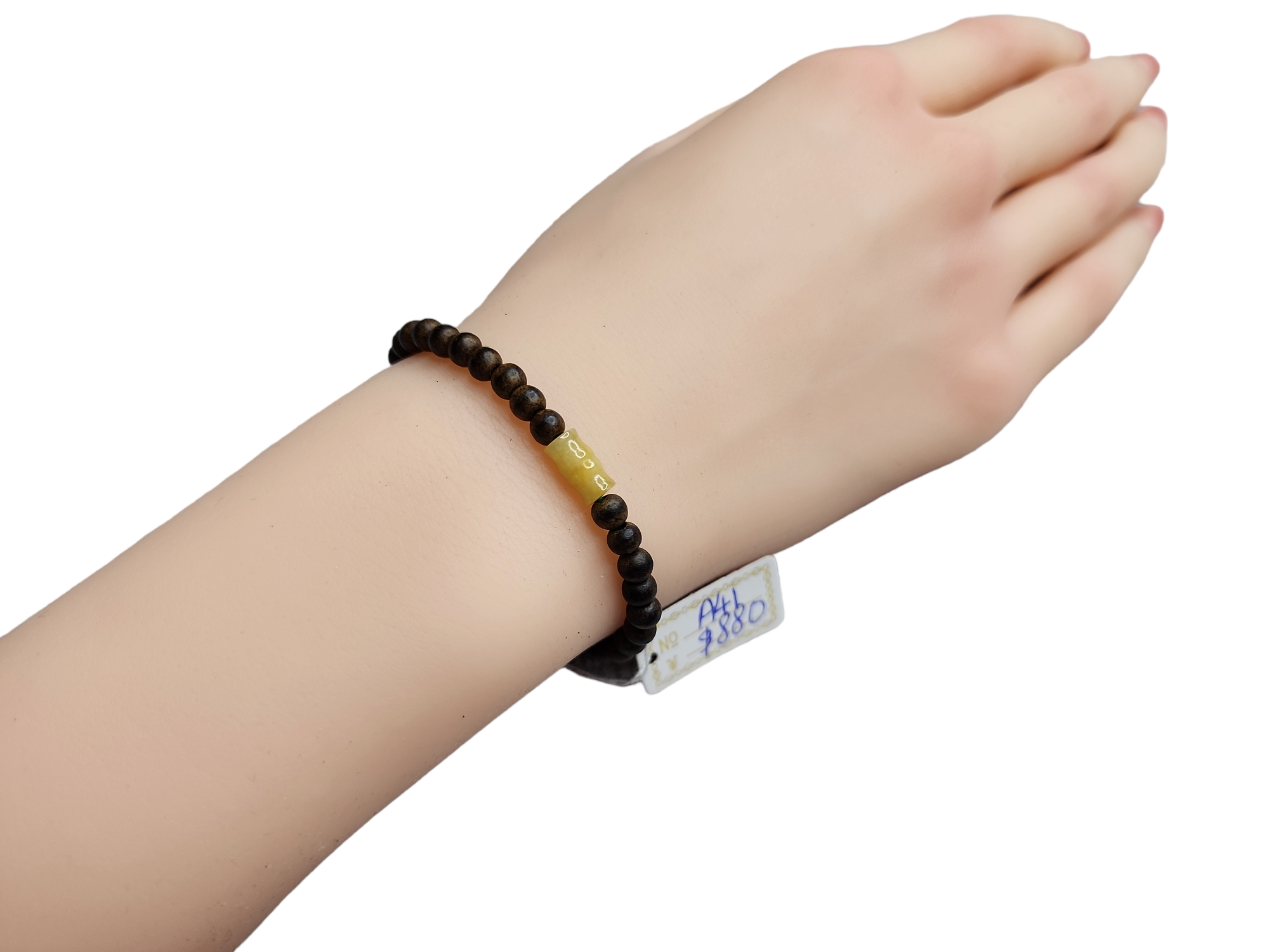 A41 黃翡翠桶珠設計 沉香手串 4mm+