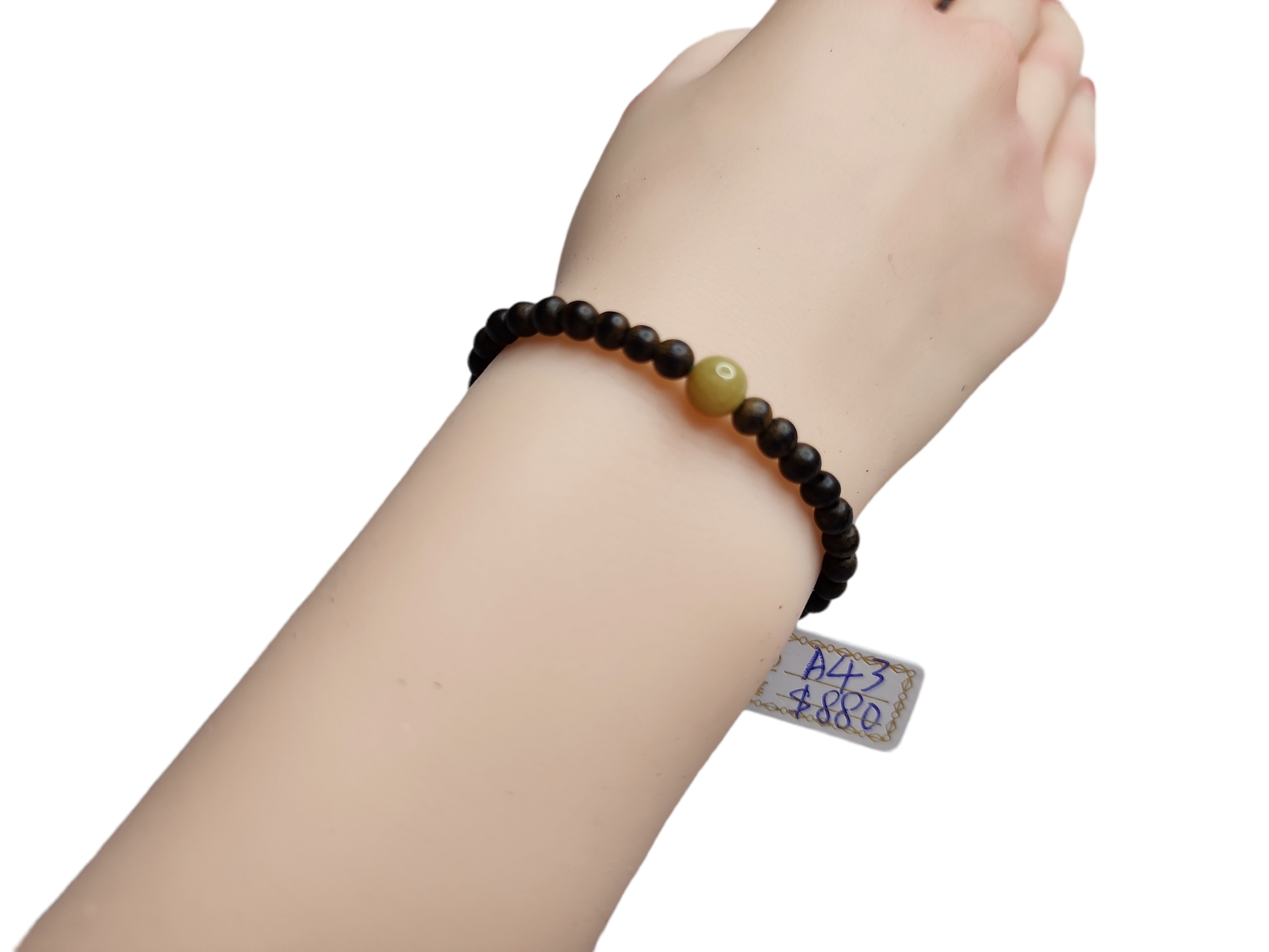 A43 黃翡翠圓珠 沉香手串 4mm+