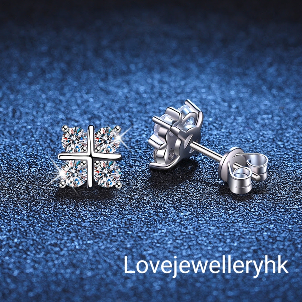 莫桑鑽十字耳釘   E08C009