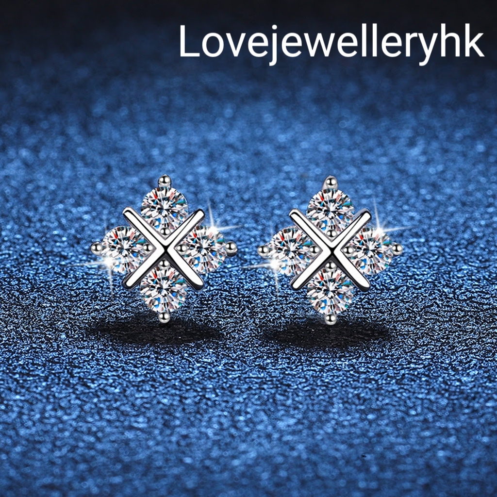 莫桑鑽十字耳釘   E08C009