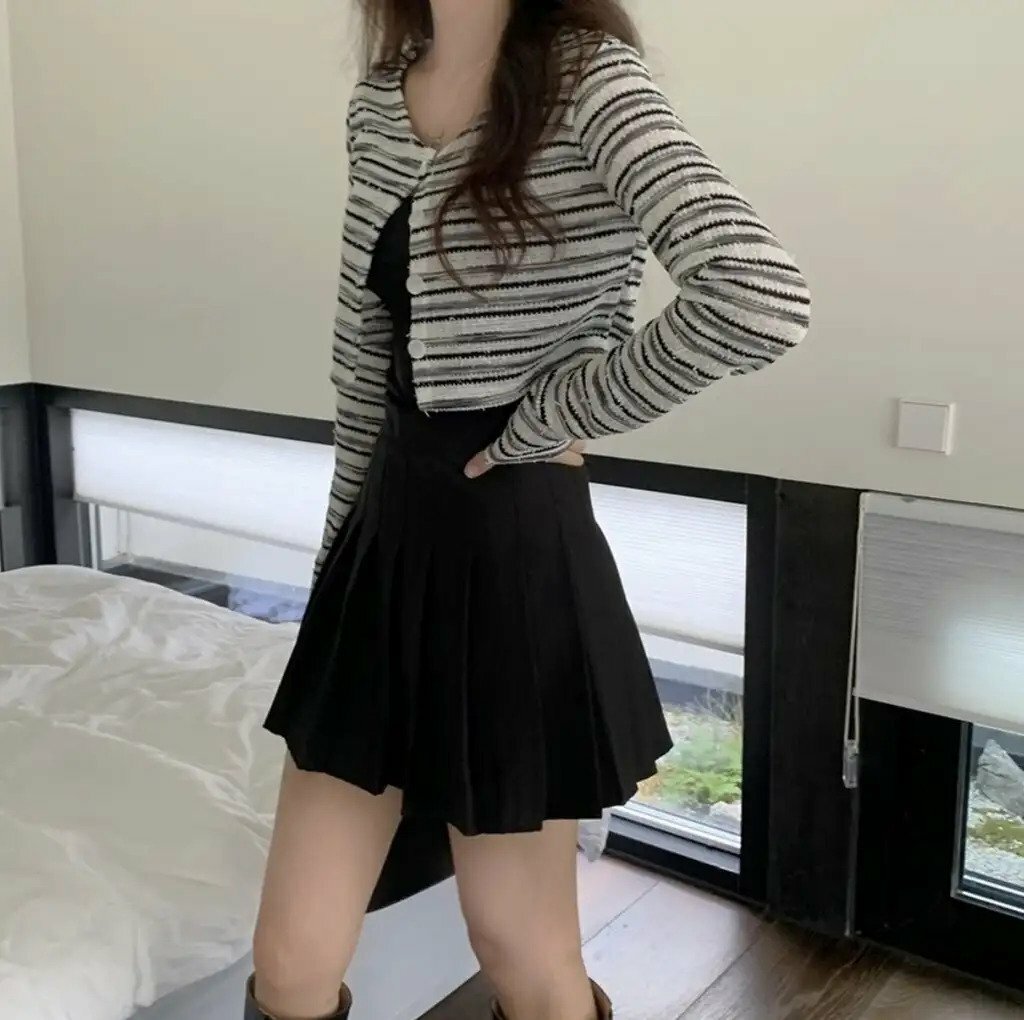 KR 薄款間條CROP CARDIGAN｜2 COLORS