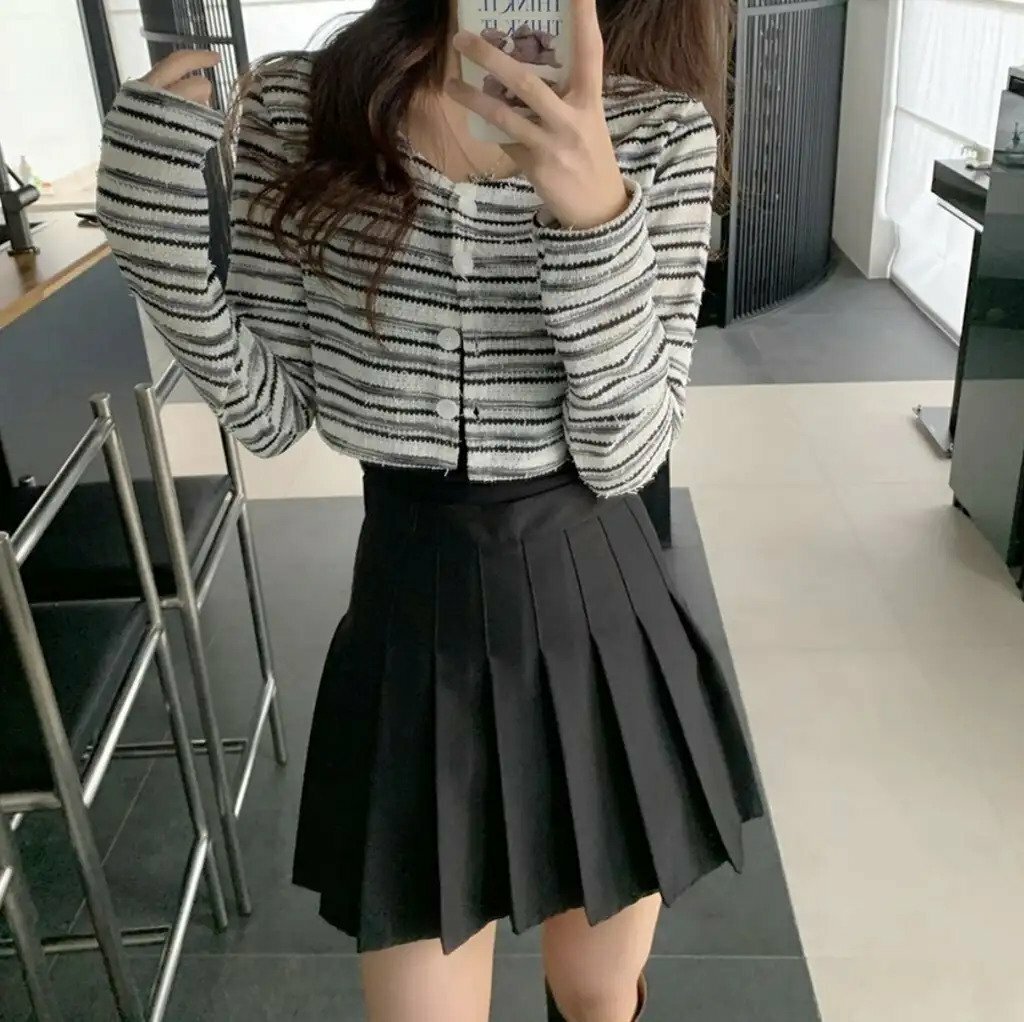 KR 薄款間條CROP CARDIGAN｜2 COLORS