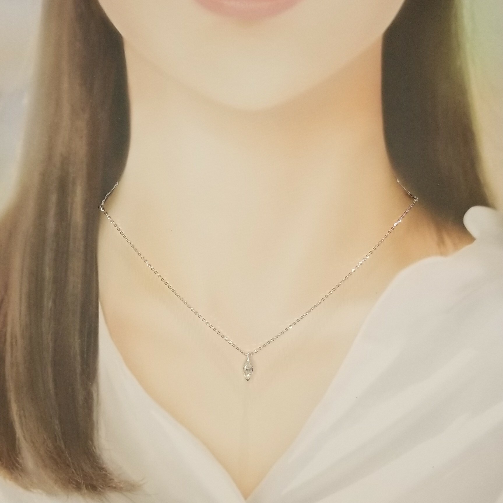 18K White Gold 0.53ct Marquise Cut Diamond Necklace