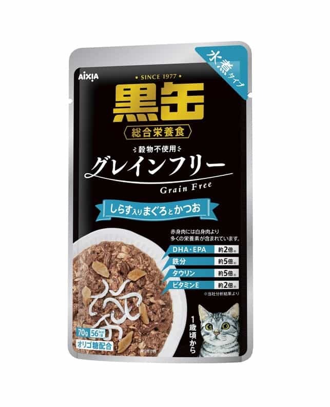 黑罐-無穀物水煮包 銀魚 金槍魚 鰹魚 70g, BP-50 [原盒12包]