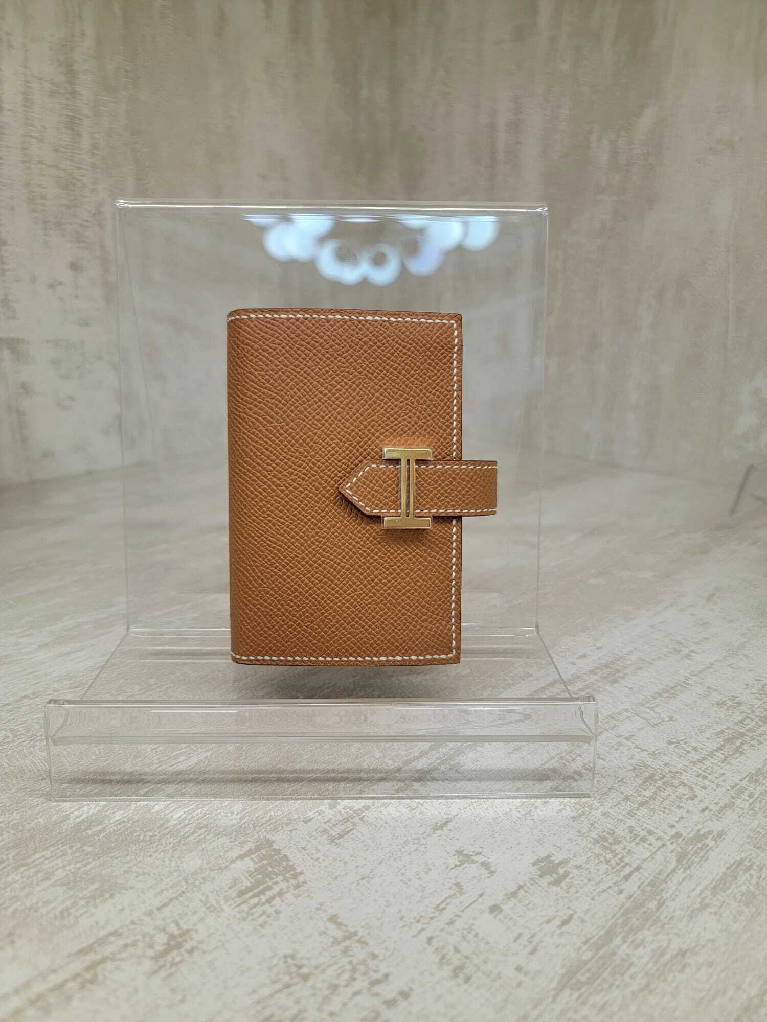 HERMES MINI BEARN CARD HOLDER GOLD CC (CARD &COINS) 卡包 金棕 金扣