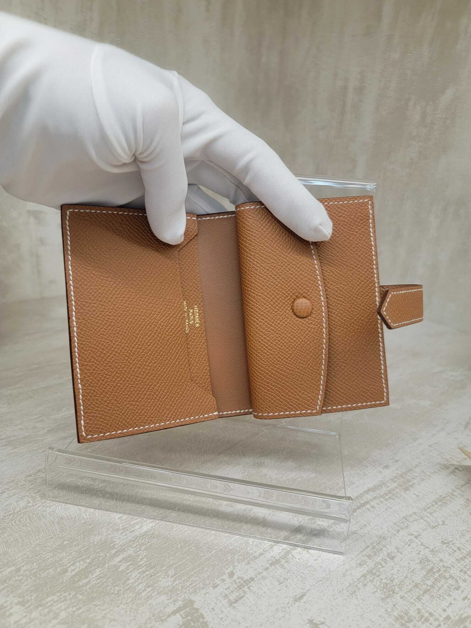 HERMES MINI BEARN CARD HOLDER GOLD CC (CARD &COINS) 卡包 金棕 金扣